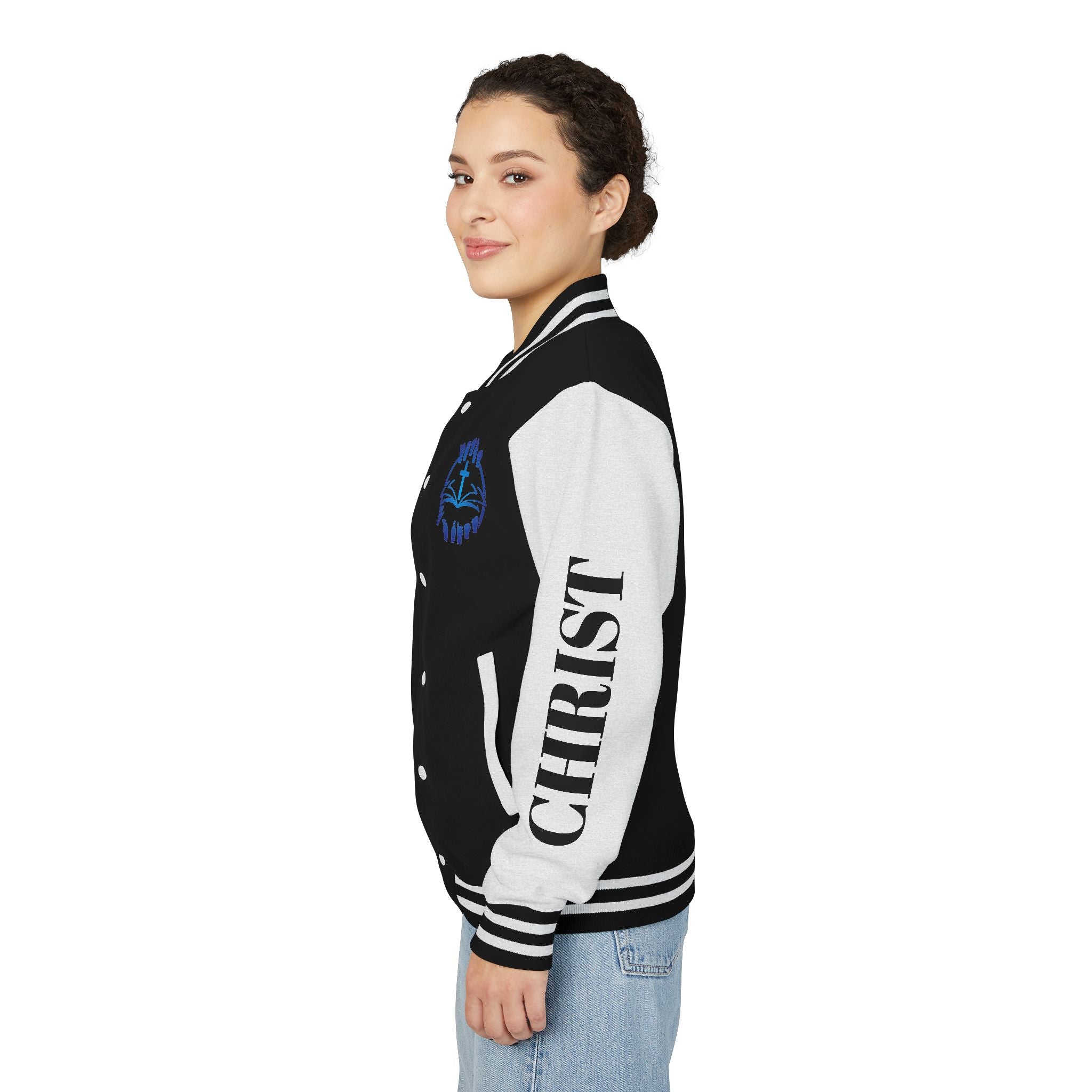 Christian Cross Letterman Jacket — Faith Crewneck Varsity Jacket