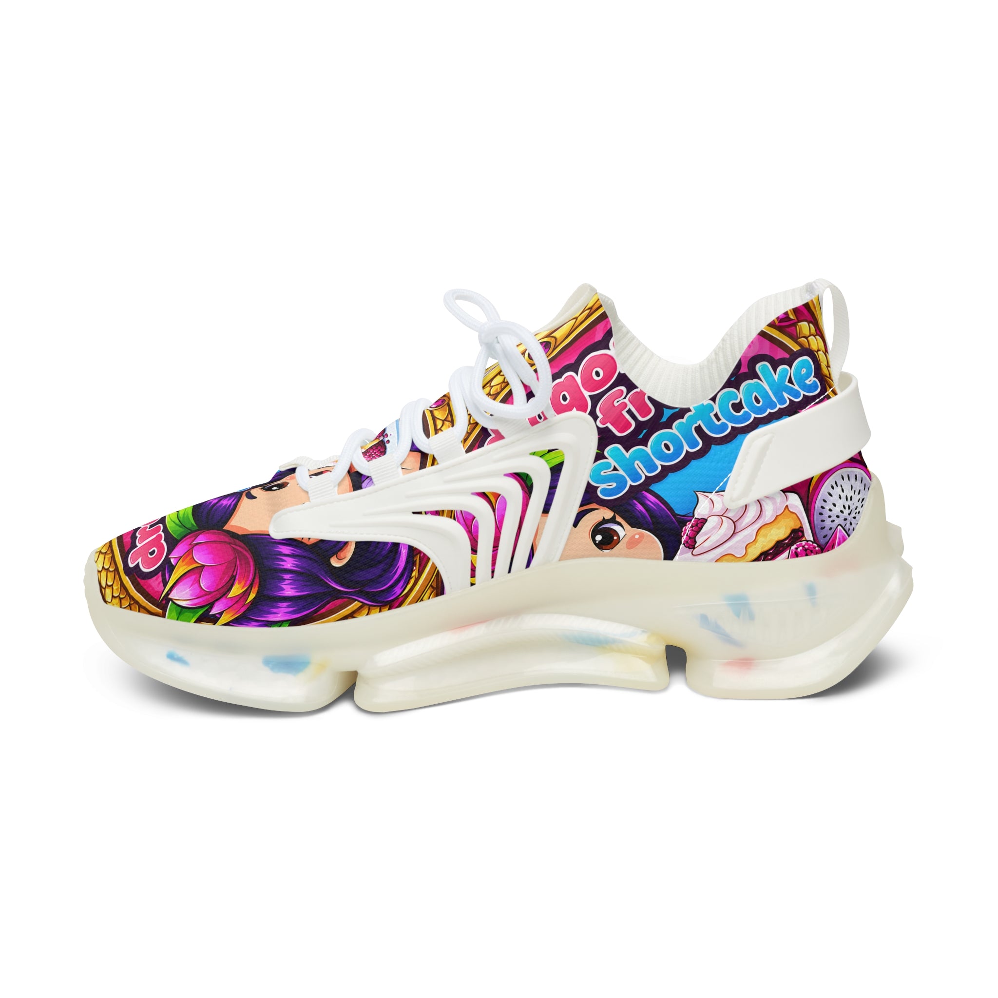 "Dragon Fruit Shortcake" Graphic Women's Mesh Sneakers — Colorful Cartoon Athletic Shoes