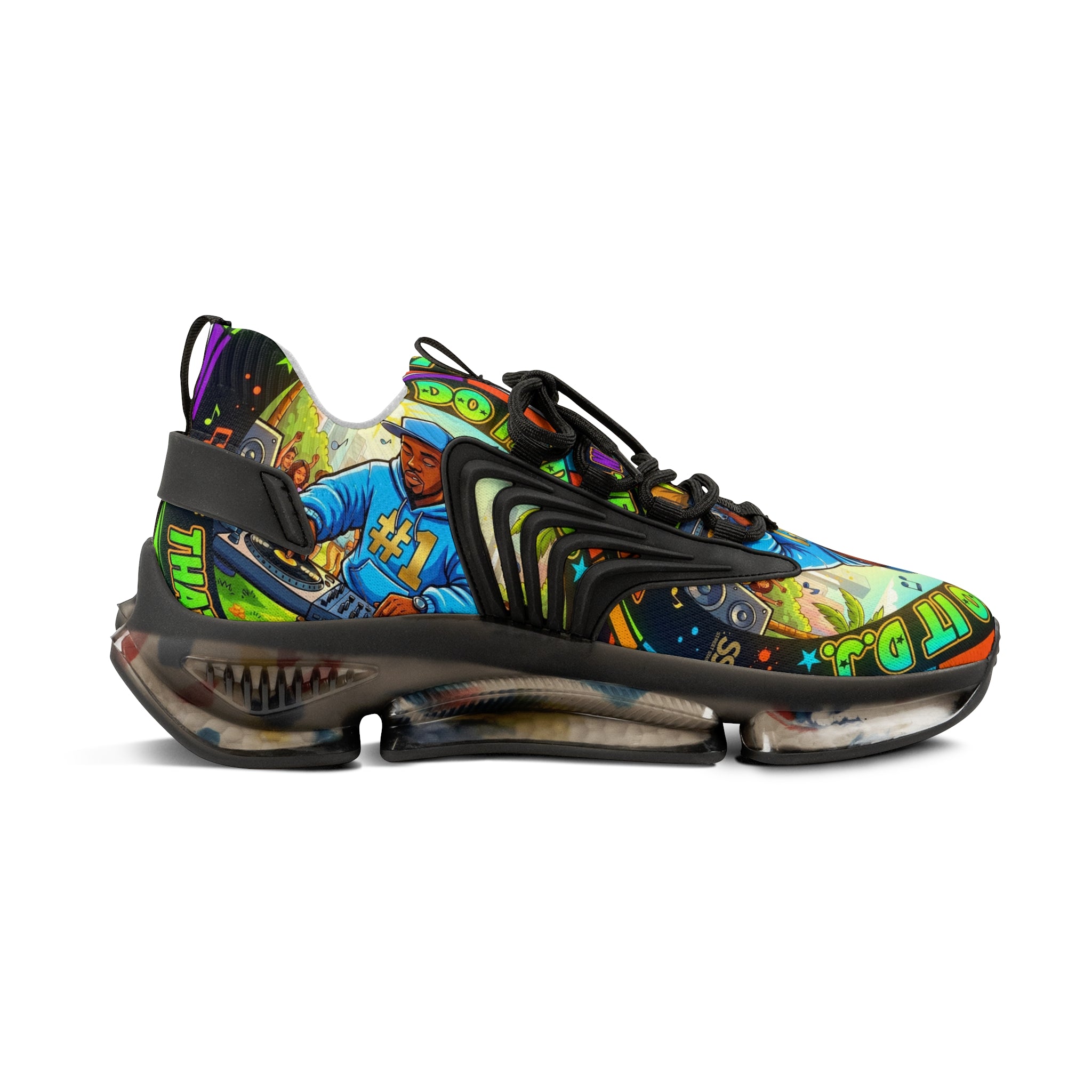 Men's Graphic Mesh Sneakers — " Lets Do It DJ" Colorful Retro DJ Street Style