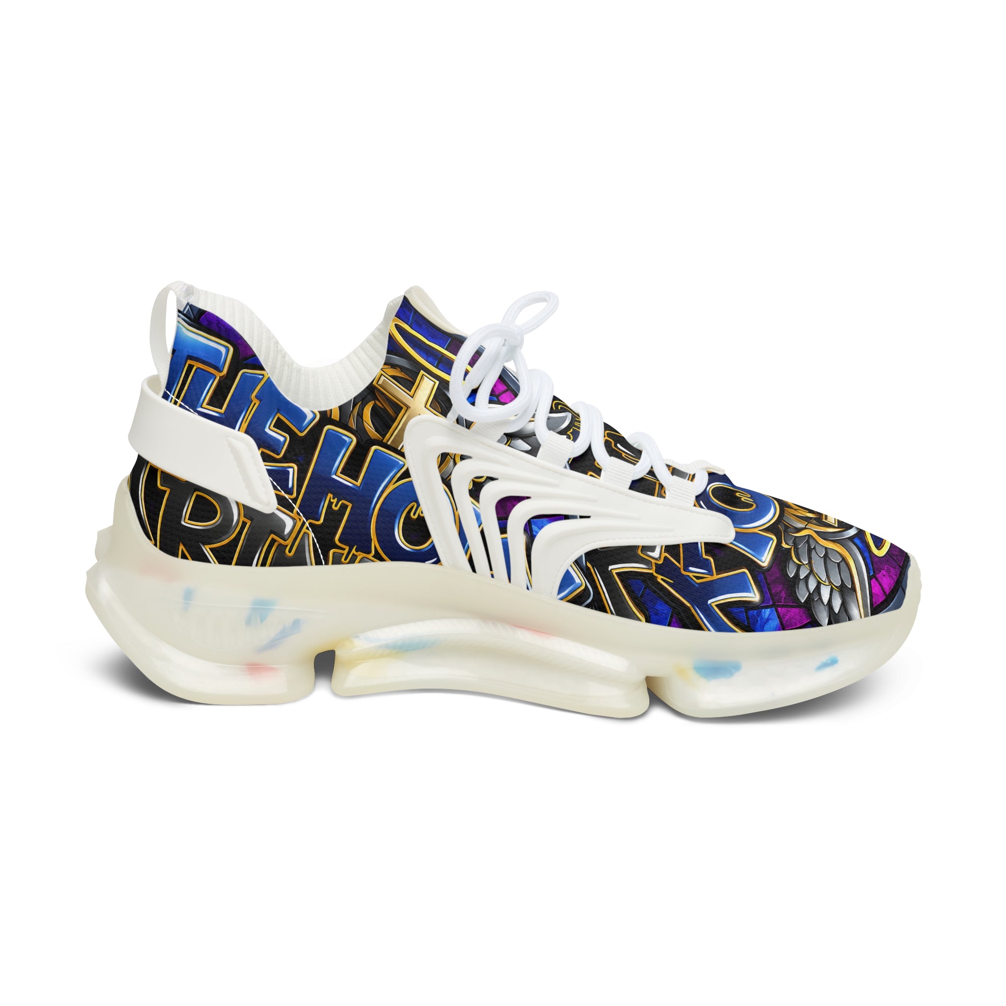 Mesh Sneakers — Bold Graffiti Halo Design for Women
