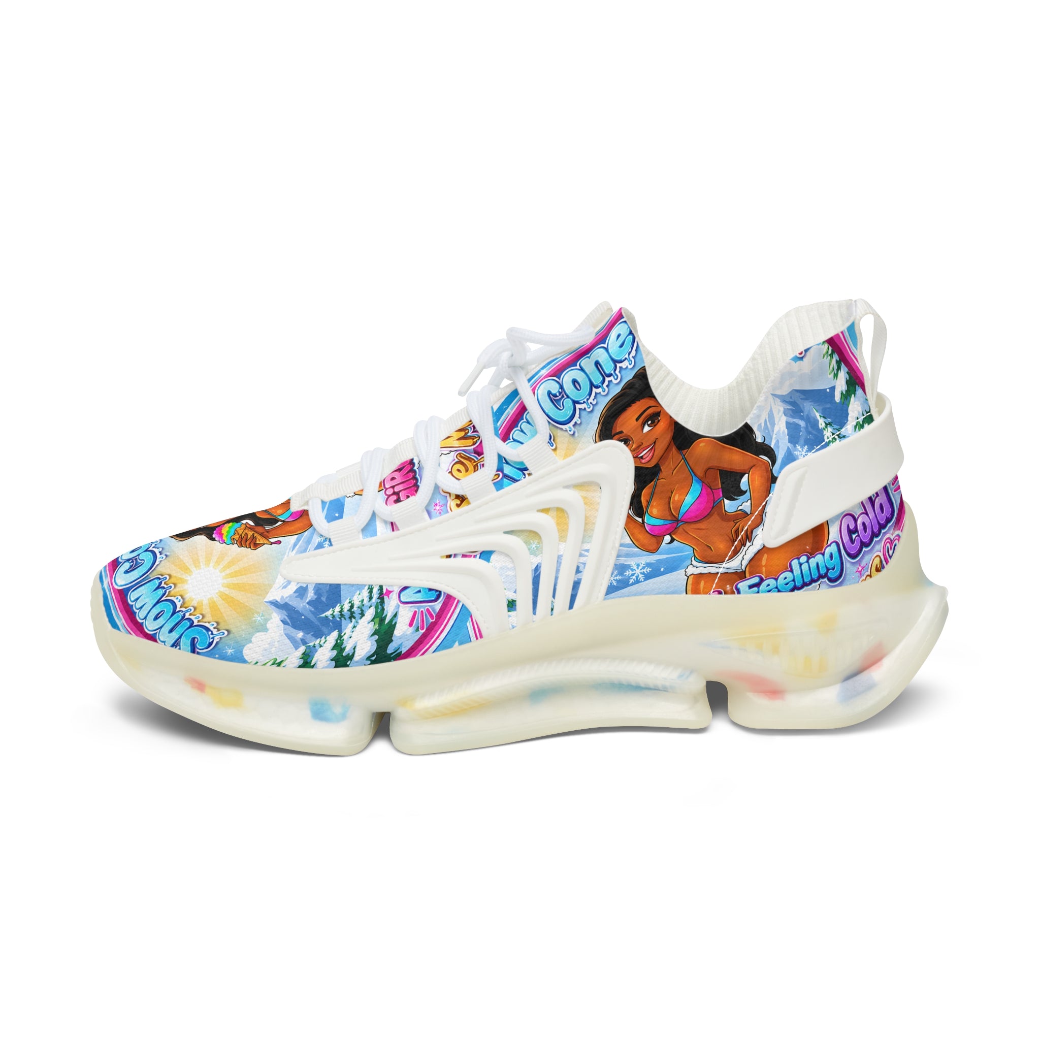 Mesh Sneakers —"Snow Cone Hot Girl " Tropical Ice Cream Girl Graphic