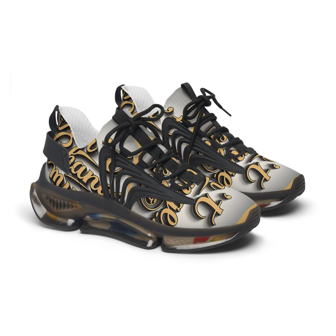 Women’s Mesh Sneakers — "Ain't  Change Much "Cream Script Logo Athletic Shoes