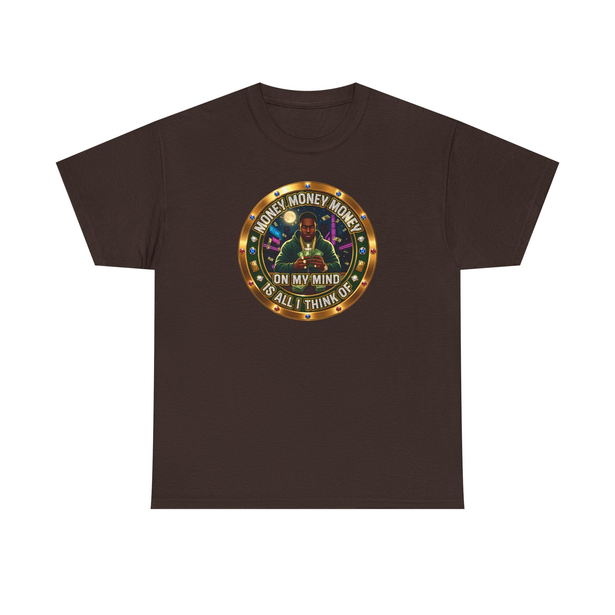 "Money On My Mind" Graphic Tee — Retro Casino Coin Design
