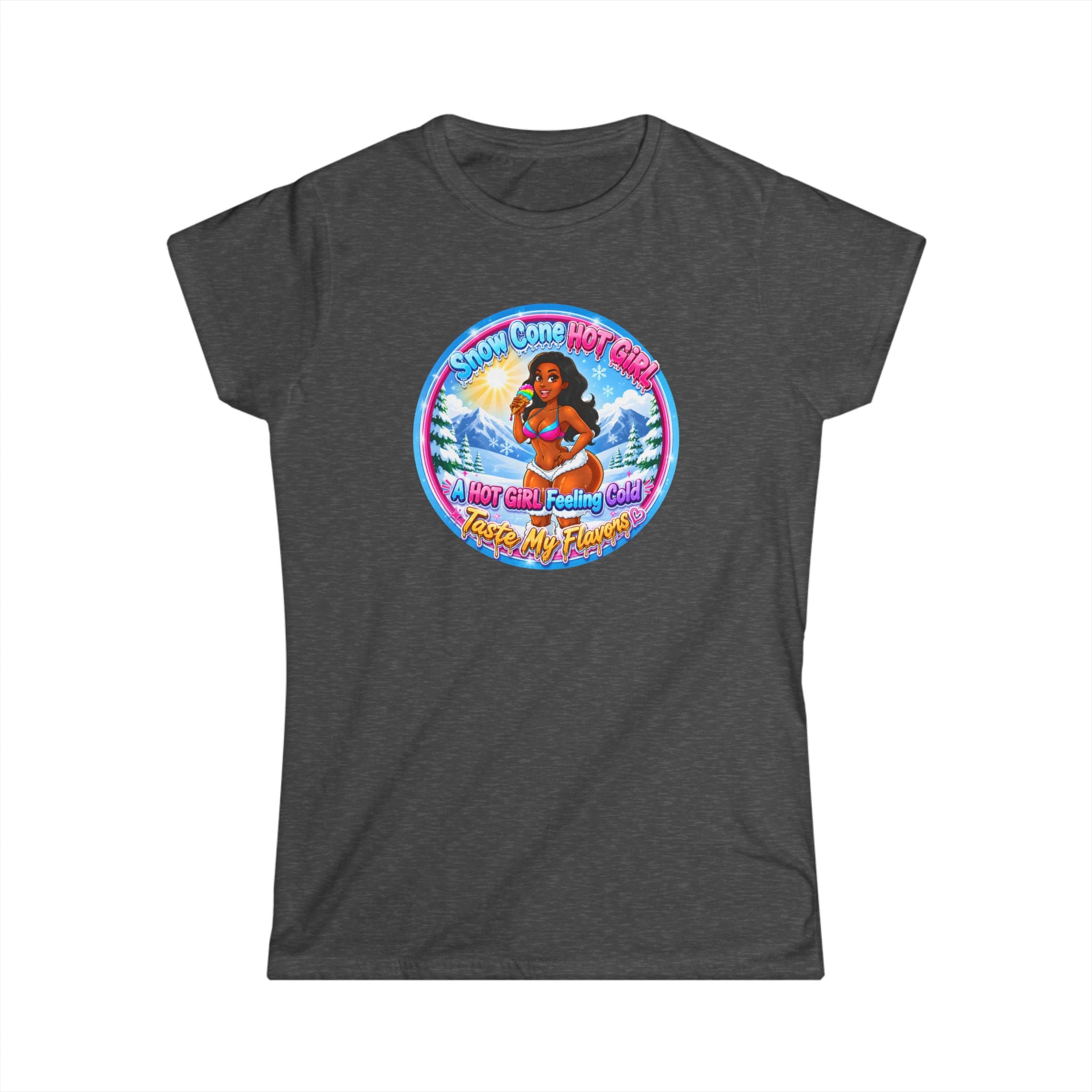 T-Shirt — Retro Beach Pinup Tee with ''Snow Cone Hot Girl" Tropical Graphic