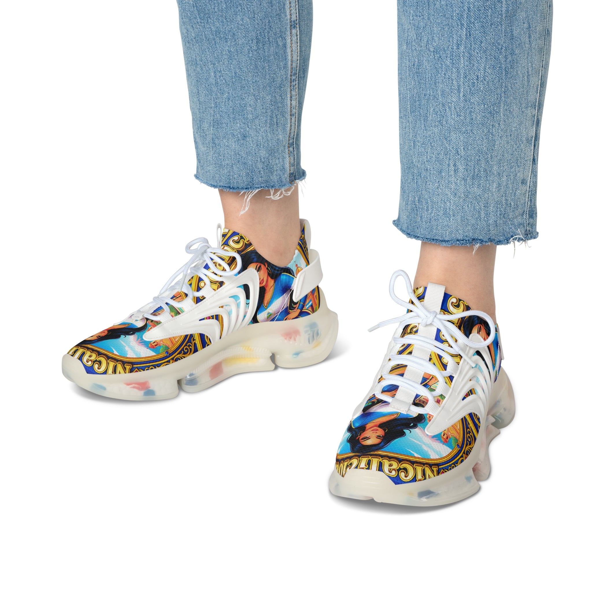 Mesh Sneakers — " Nicalicious "Vintage Pin-Up Label Print Women's Athletic Shoes