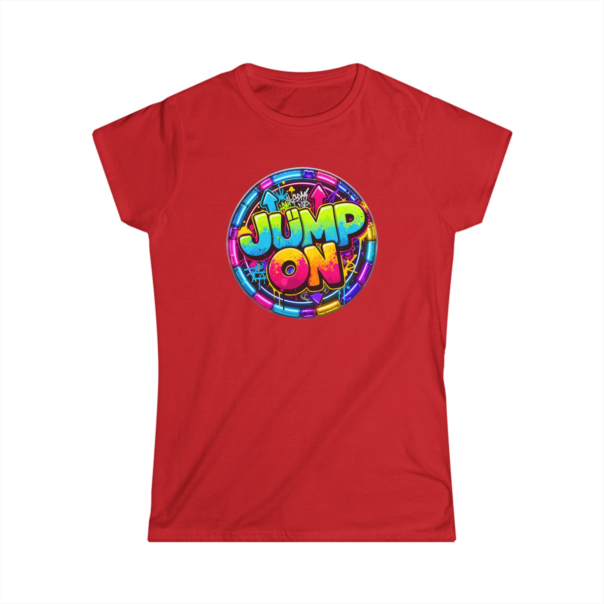 Women’s Tee — " Jump On" Classic White Softstyle Short Sleeve Shirt