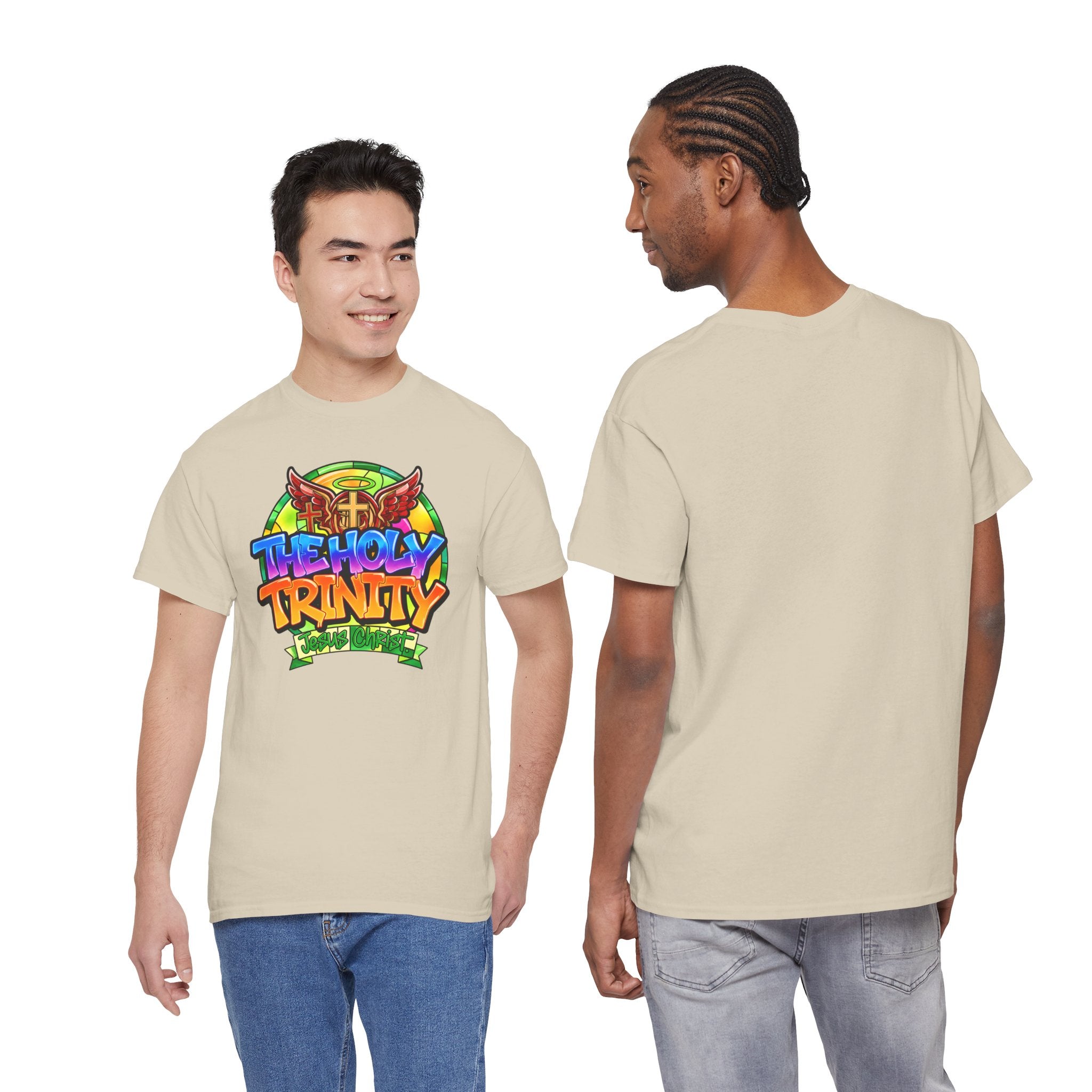 Holy Trinity Graphic Tee — Colorful Faith-Inspired Streetwear T-Shirt