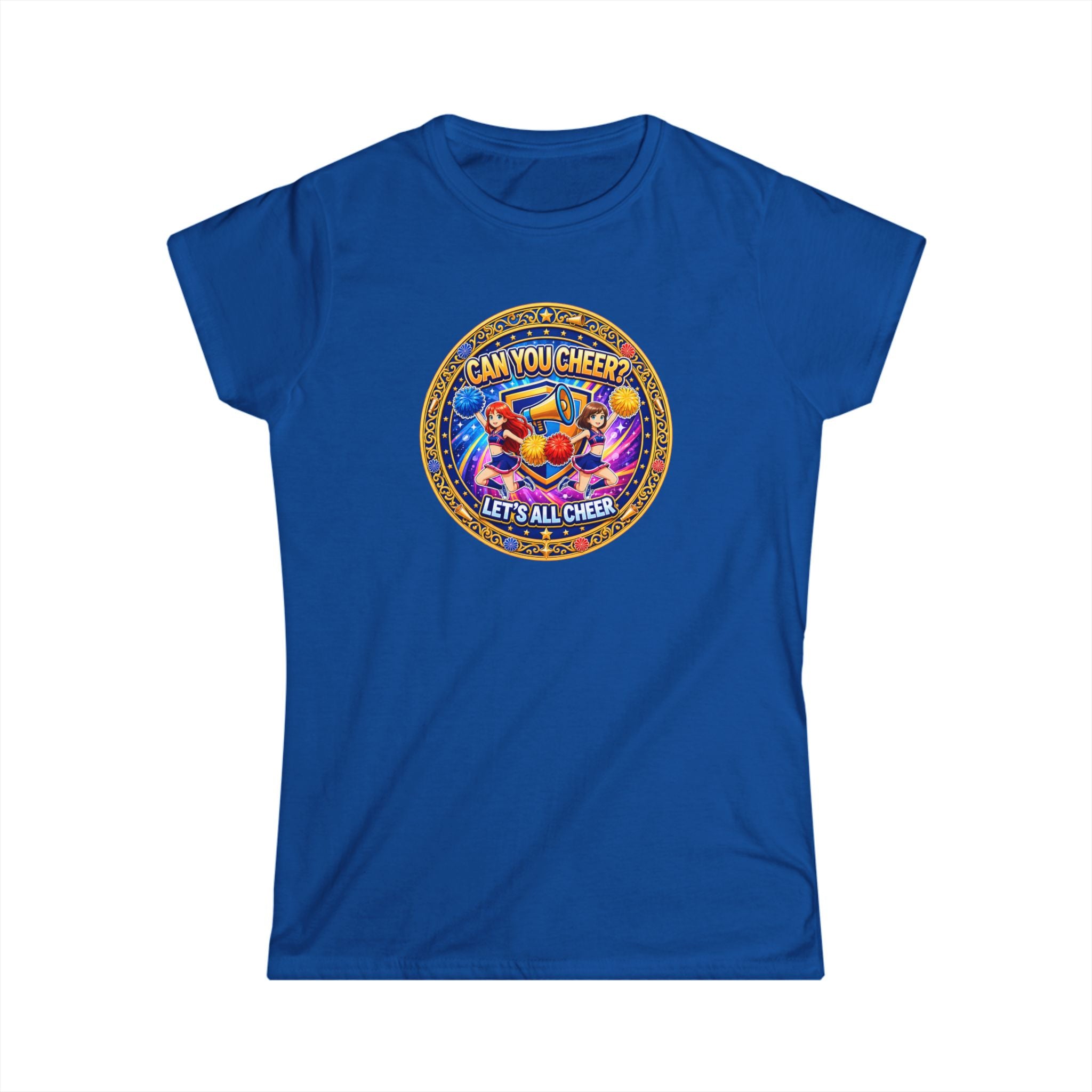 "Can You Cheer? Let's All Cheer" Women’s Graphic Tee — Colorful Cheerleading Spirit Shirt