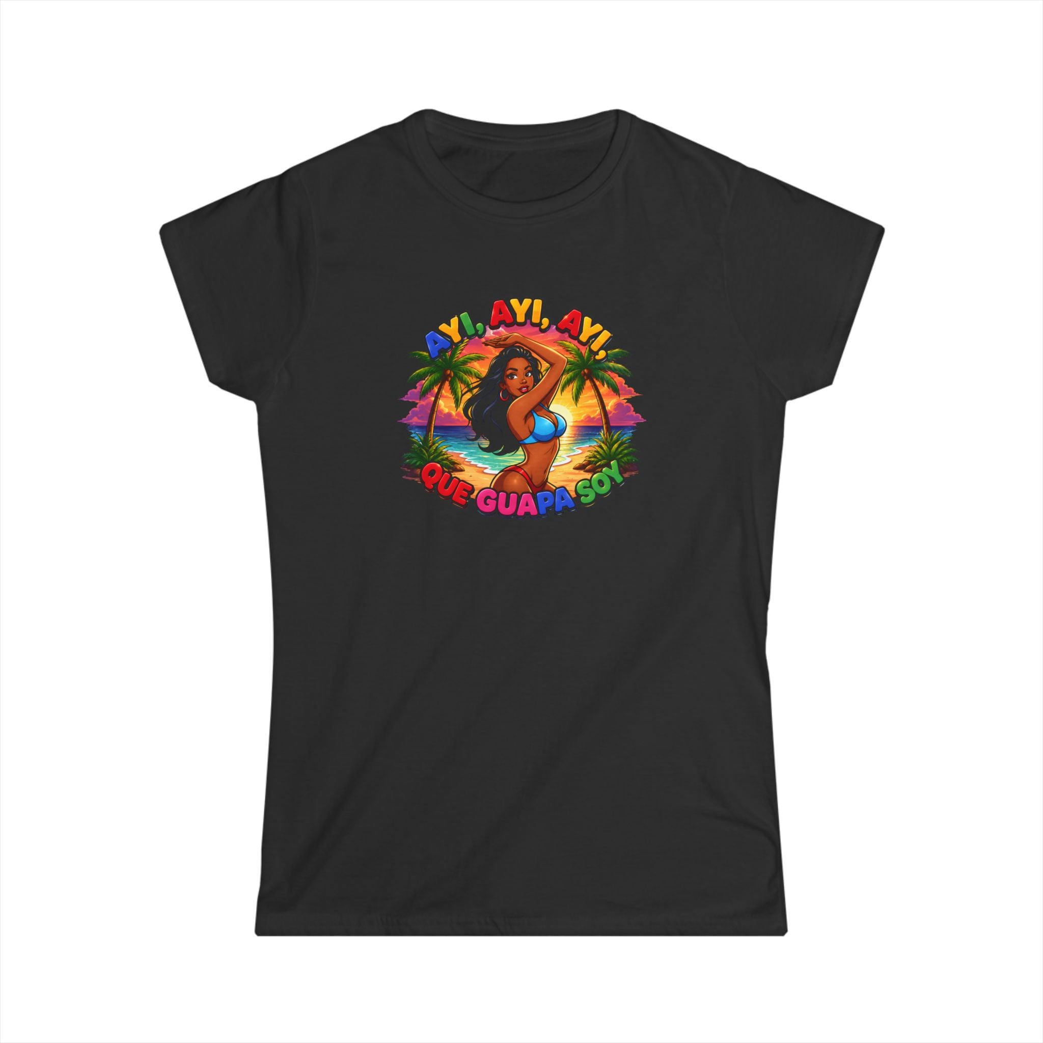 Women's Tee — Tropical ''Ayi, Ayi, Ayi Que GuapaSoy'' Beach Vibes Graphic Shirt