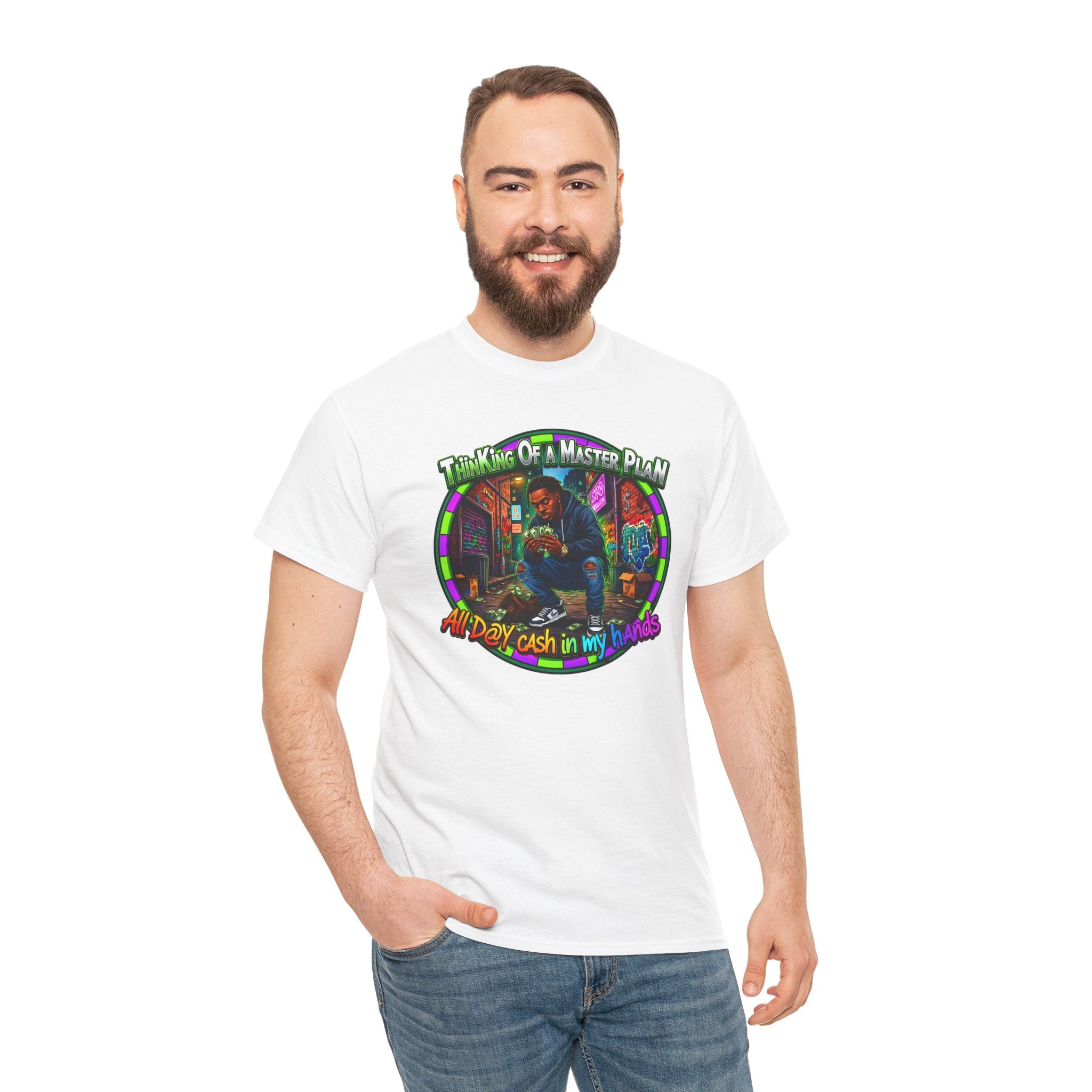 T-Shirt — "Thinking of a Master Plan" Colorful Retro Hip-Hop Graphic Tee