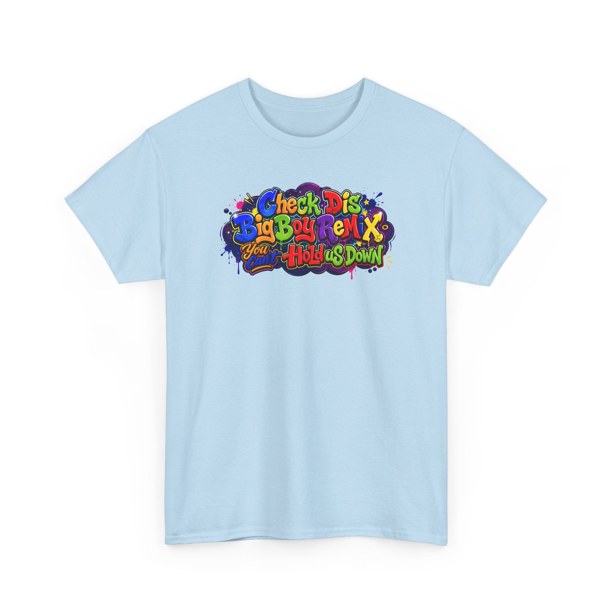 Graphic Tee — Colorful 'Check Dis Big Boy Remix' Retro Street Art T-Shirt