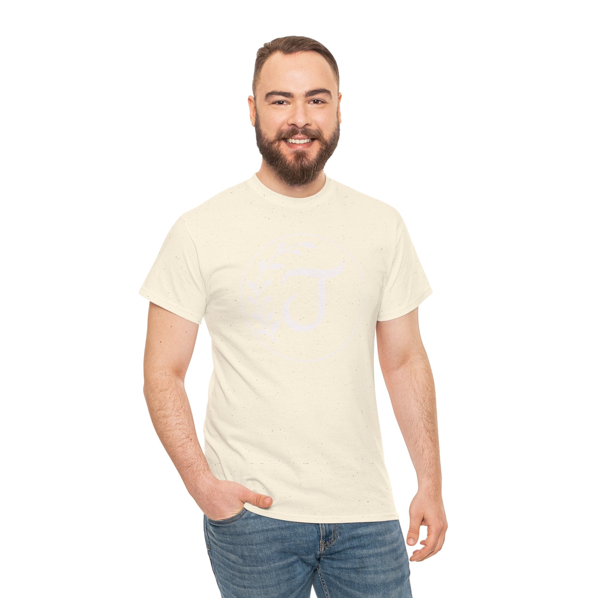 White Tee with Subtle "Floral J " Jesus Christ "— Minimalist Japanese Character T-Shirt