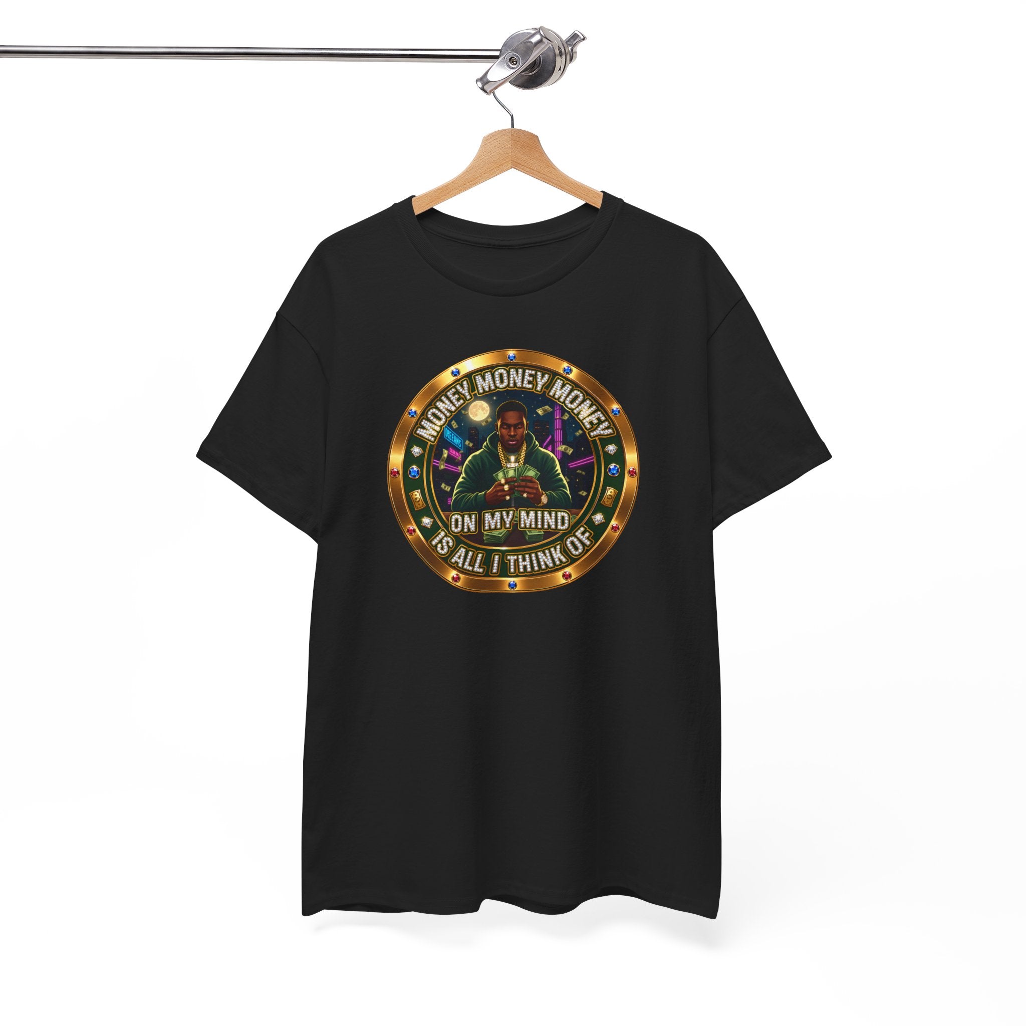 "Money On My Mind" Graphic Tee — Retro Casino Coin Design