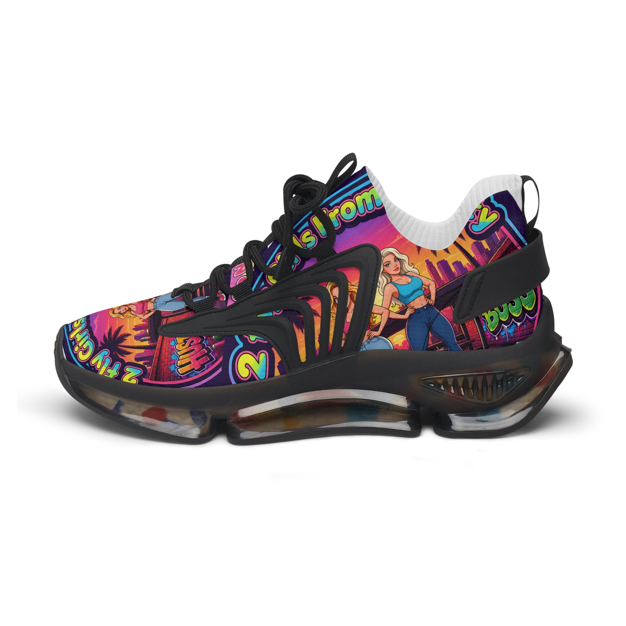 Women's Mesh Sneakers — Retro 'Girls From The City' Graphic Athletic Shoes