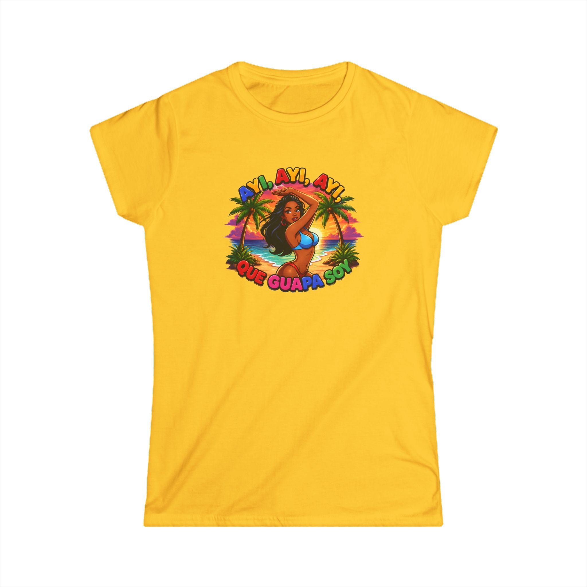 Women's Tee — Tropical ''Ayi, Ayi, Ayi Que GuapaSoy'' Beach Vibes Graphic Shirt