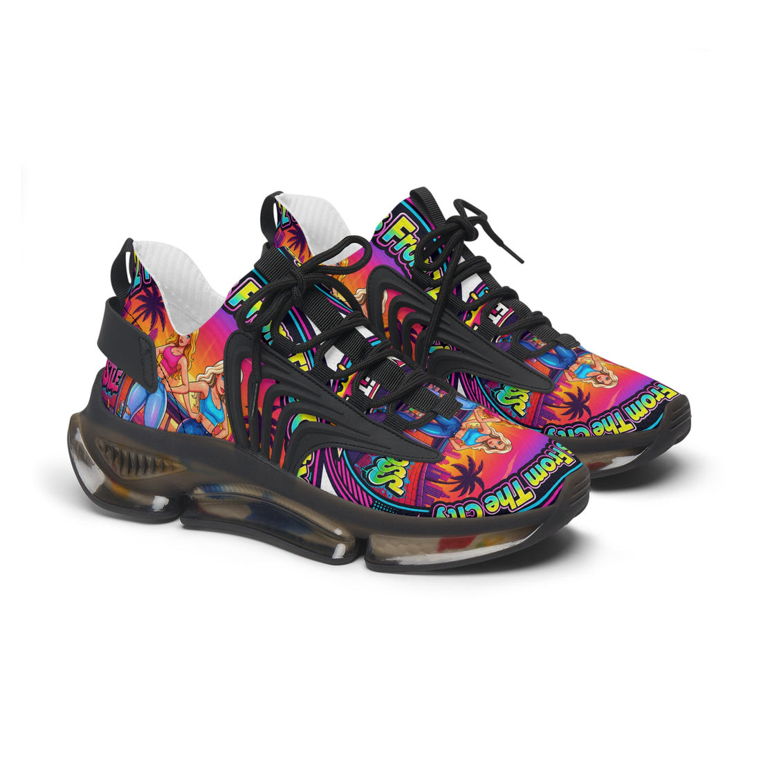 Mesh Sneakers — Colorful 'Girls From The City' Graphic Athletic Shoes