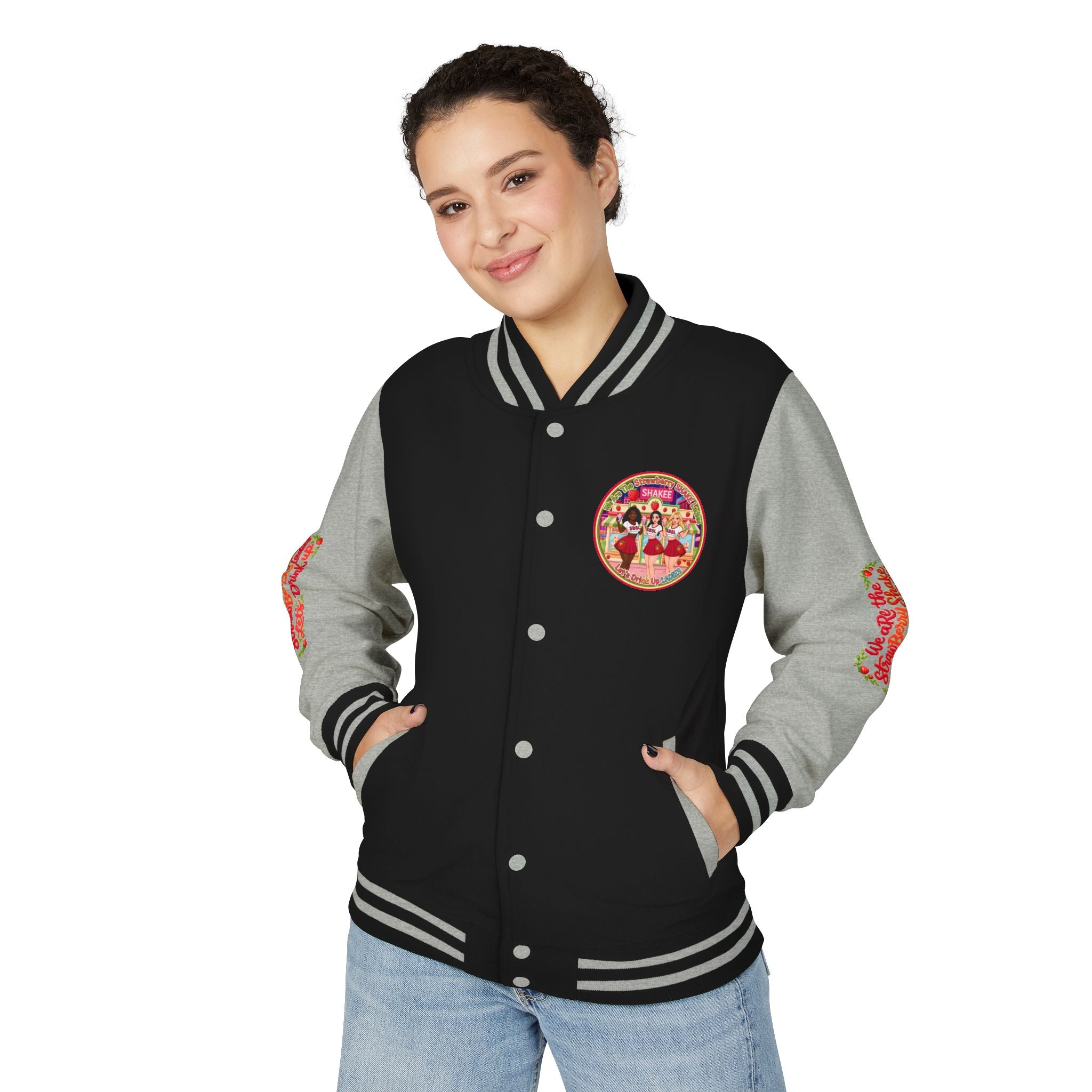Letterman Jacket — " We Are The Strawberry Shake Ladies " Retro 'Shakee' Strawberry Girls Varsity Jacket
