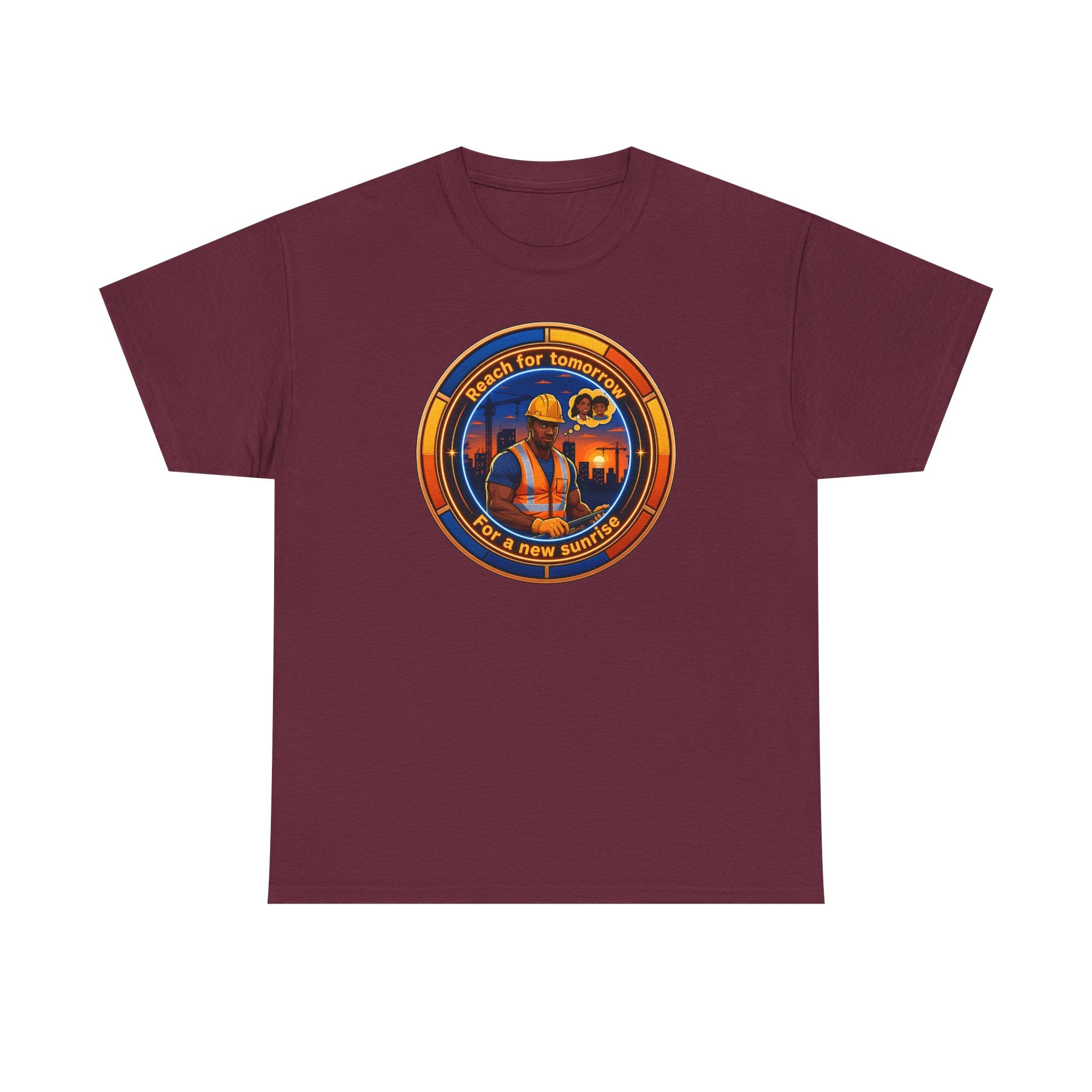 Construction Worker Sunset Tee — “Reach for Tomorrow ” Safety Crew T-Shirt