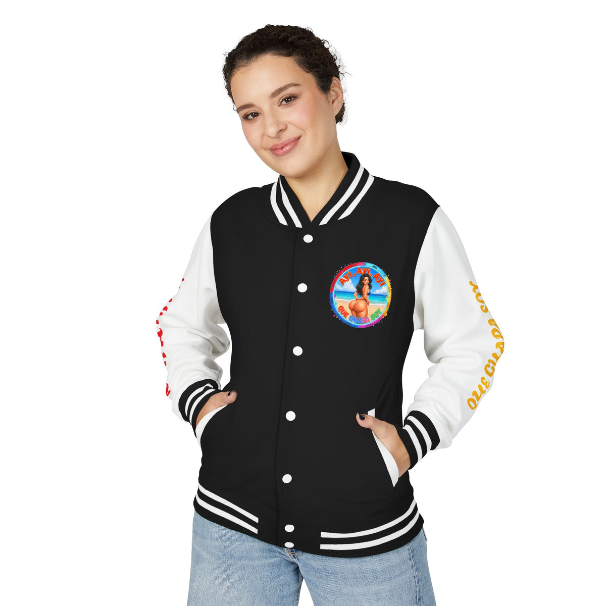 Letterman Jacket – Retro Beach Pinup Varsity Jacket with 'Ayi Ayi Ayi' Graphic
