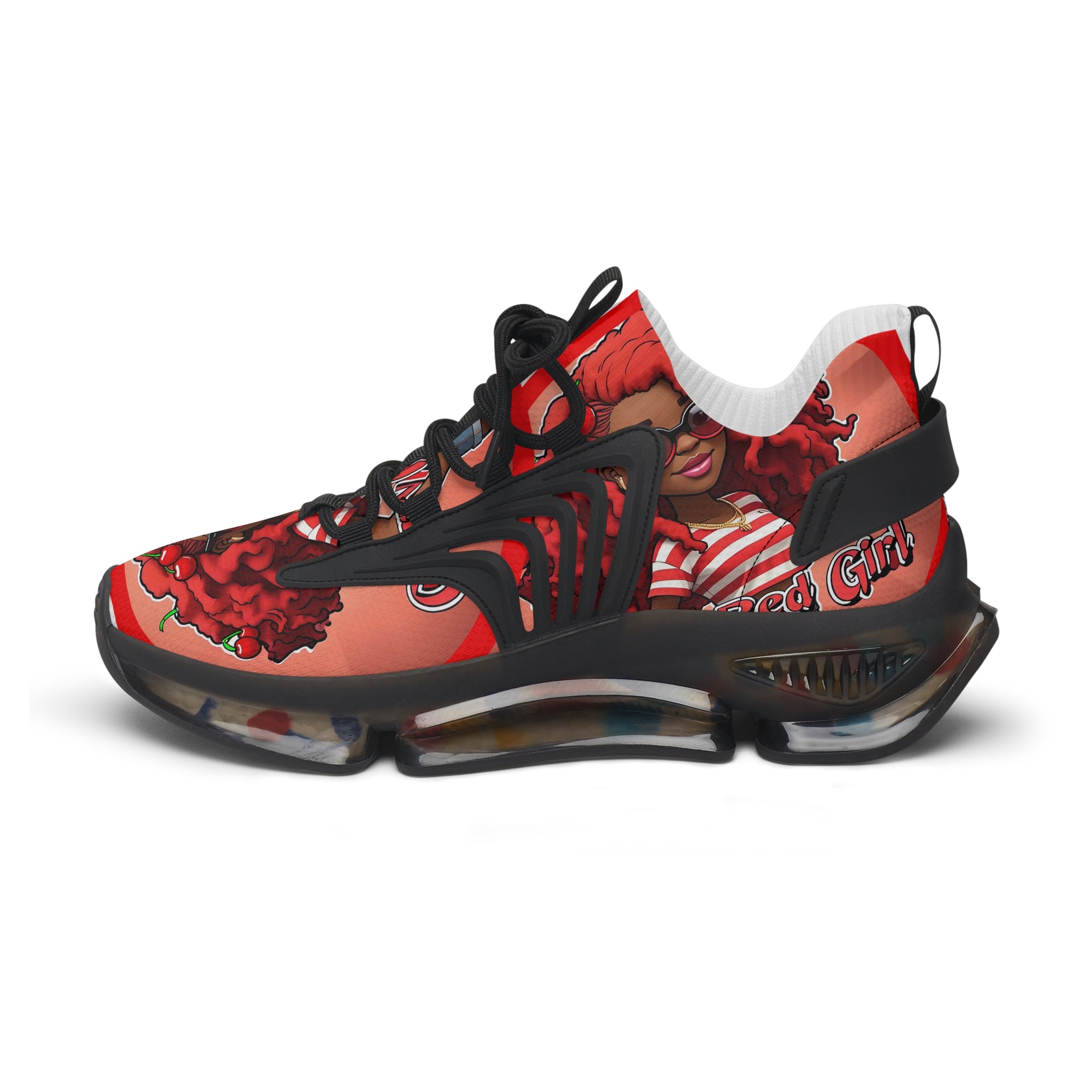 Red Curly-Haired Girl Athletic Sneakers — " Cherry Red Girl "Women's Fashion Mesh Shoes