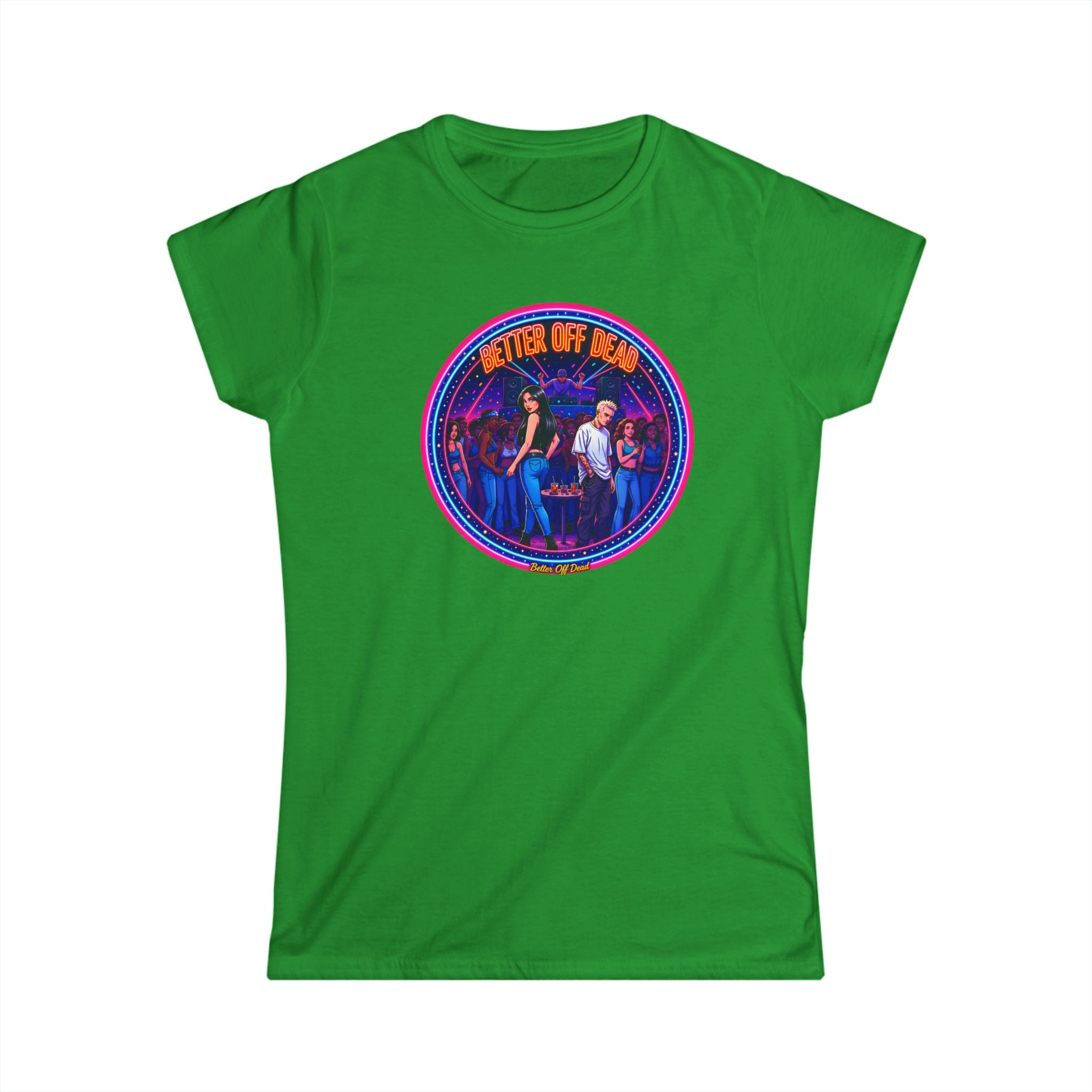 Women's Tee — Retro 'Better Off Dead' Neon Motorcycle Graphic Shirt