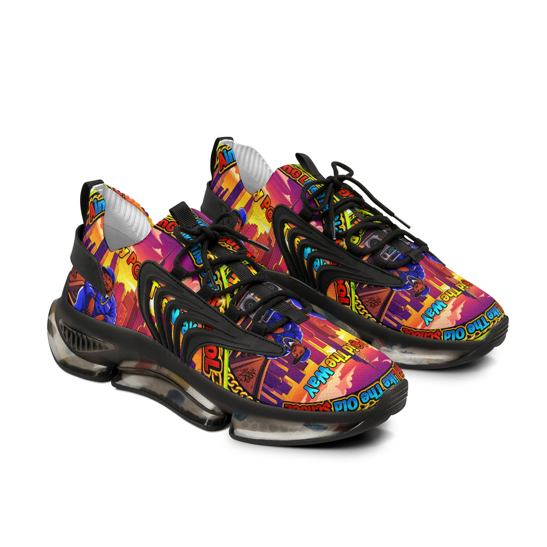Men's Mesh Sneakers — " Aint Nothing Like The Old School" Vibrant Retro City Graphic Athletic Shoes