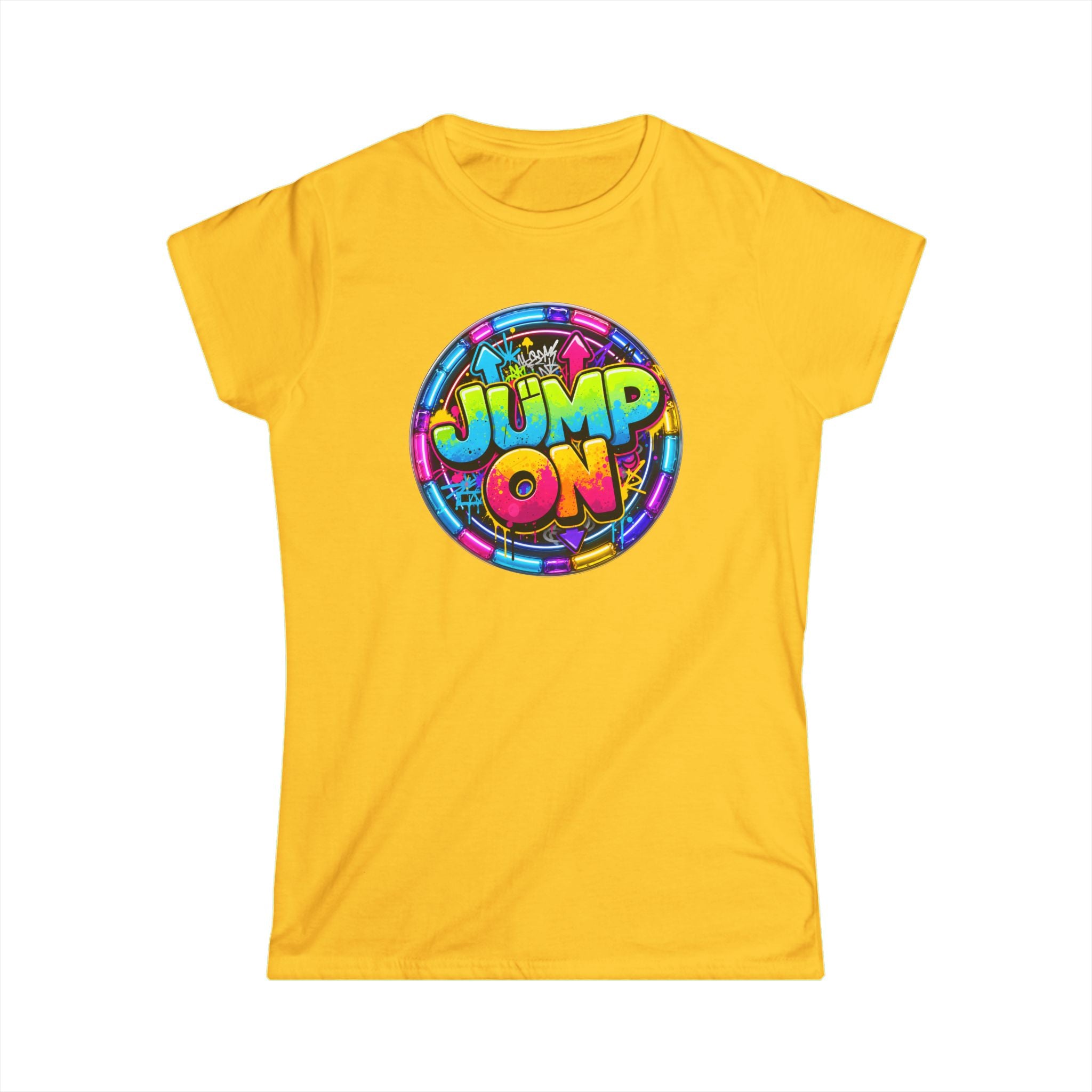 Women’s Tee — " Jump On" Classic White Softstyle Short Sleeve Shirt