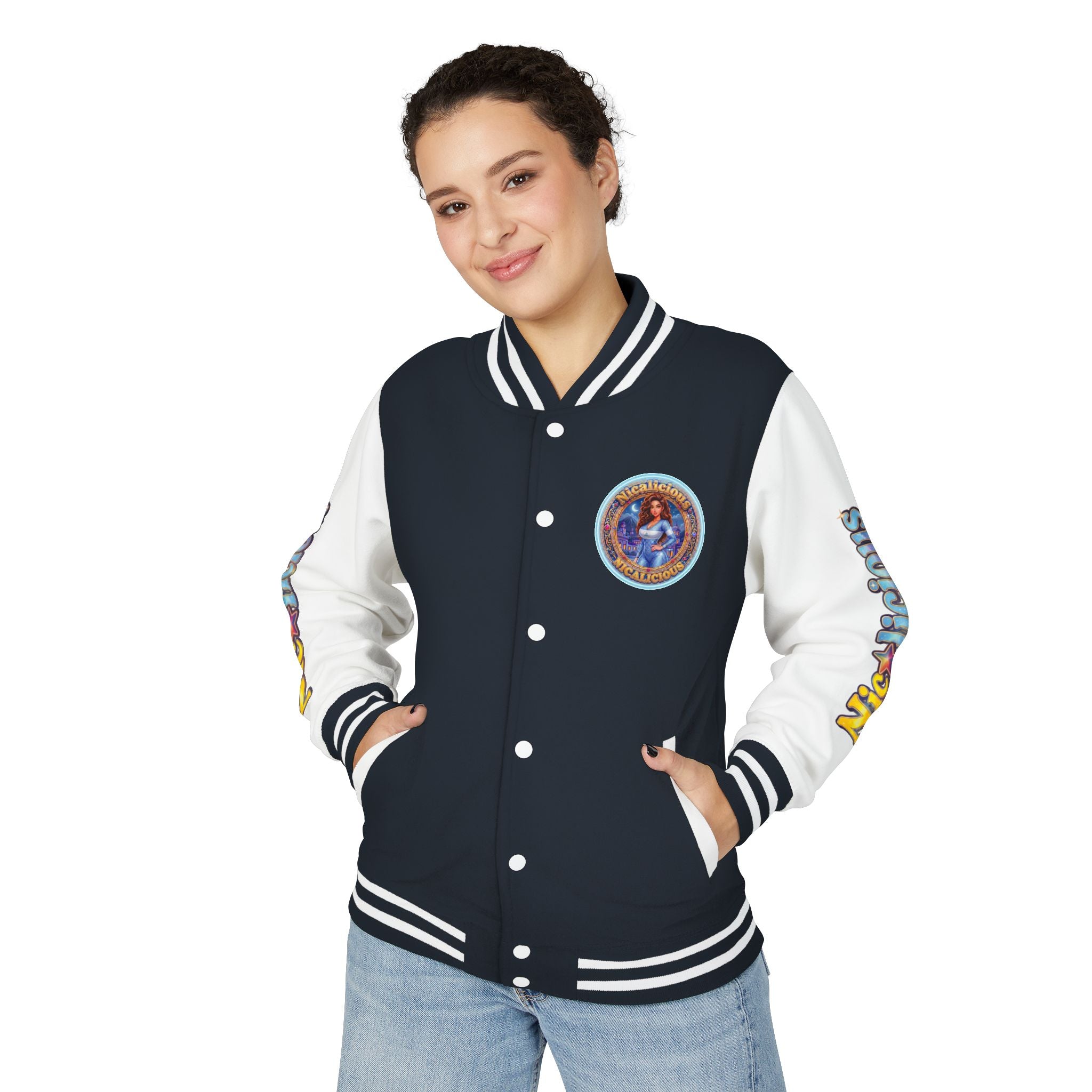 "Nicalicious" Letterman Jacket - Retro Pinup Graphic Varsity Bomber