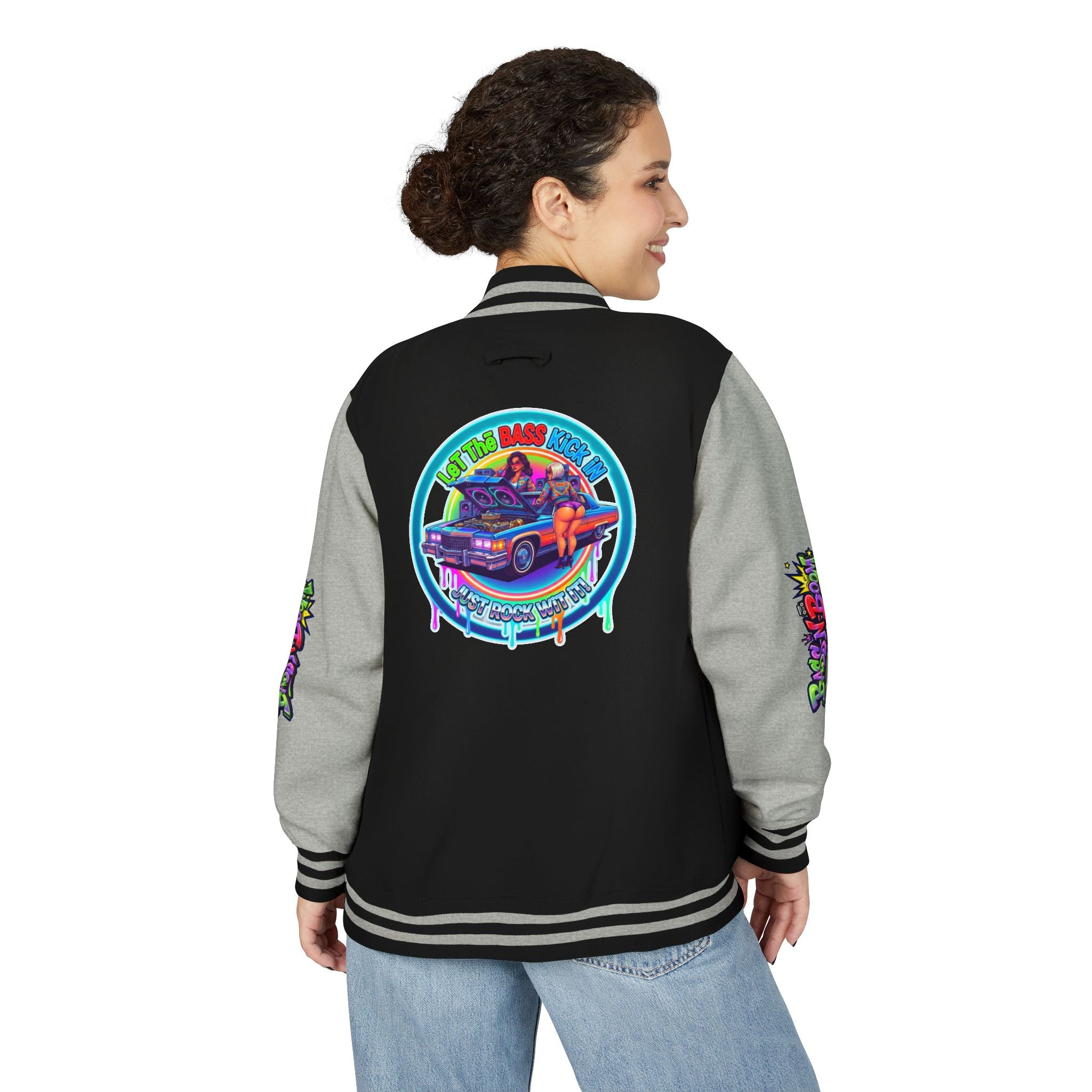 Letterman Jacket — ' Let The Bass Kick In' Retro Lowrider Crew Graphic