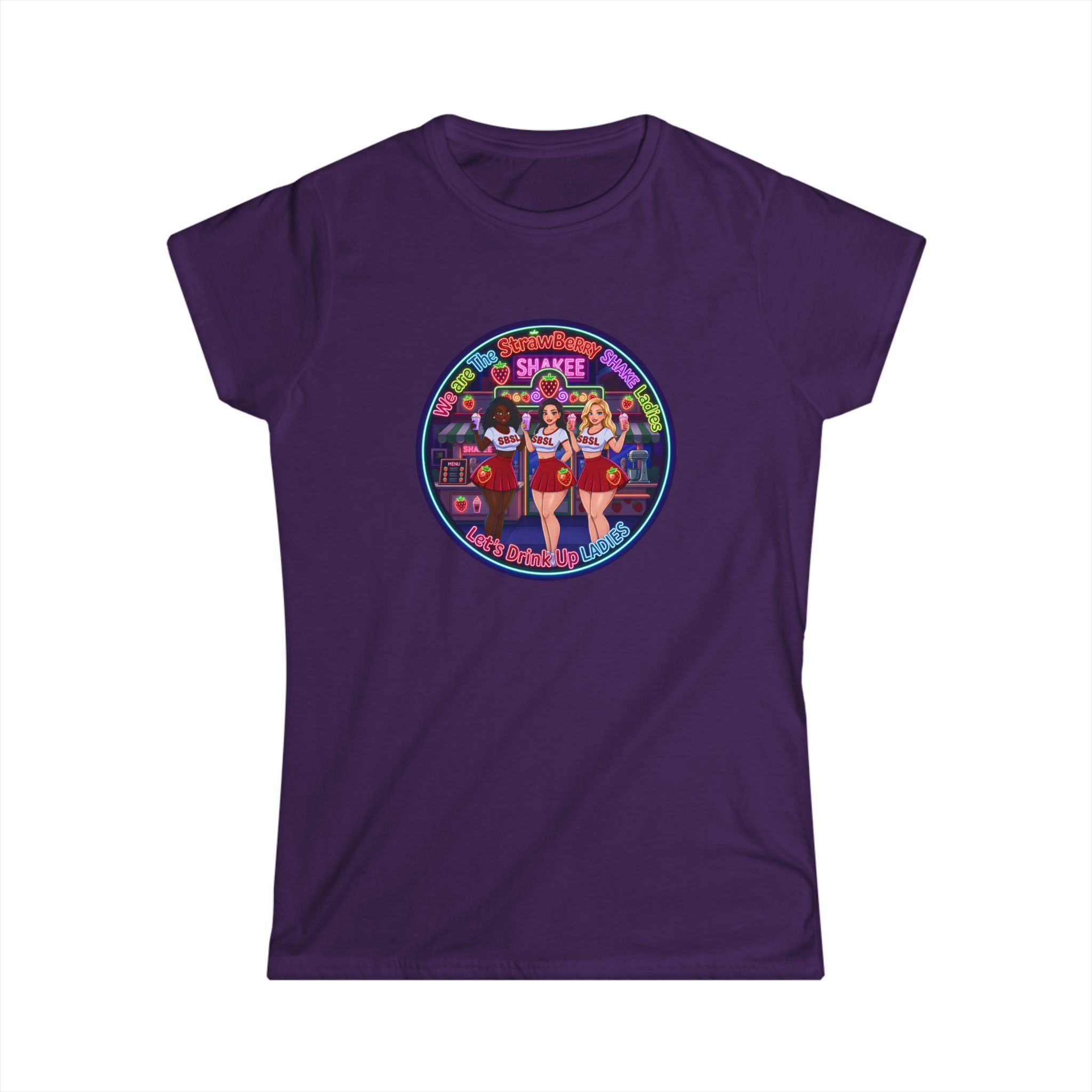 Women's Tee — Retro Pinup 'We Are The Strawberry Shake Ladies"' Band Graphic Tee
