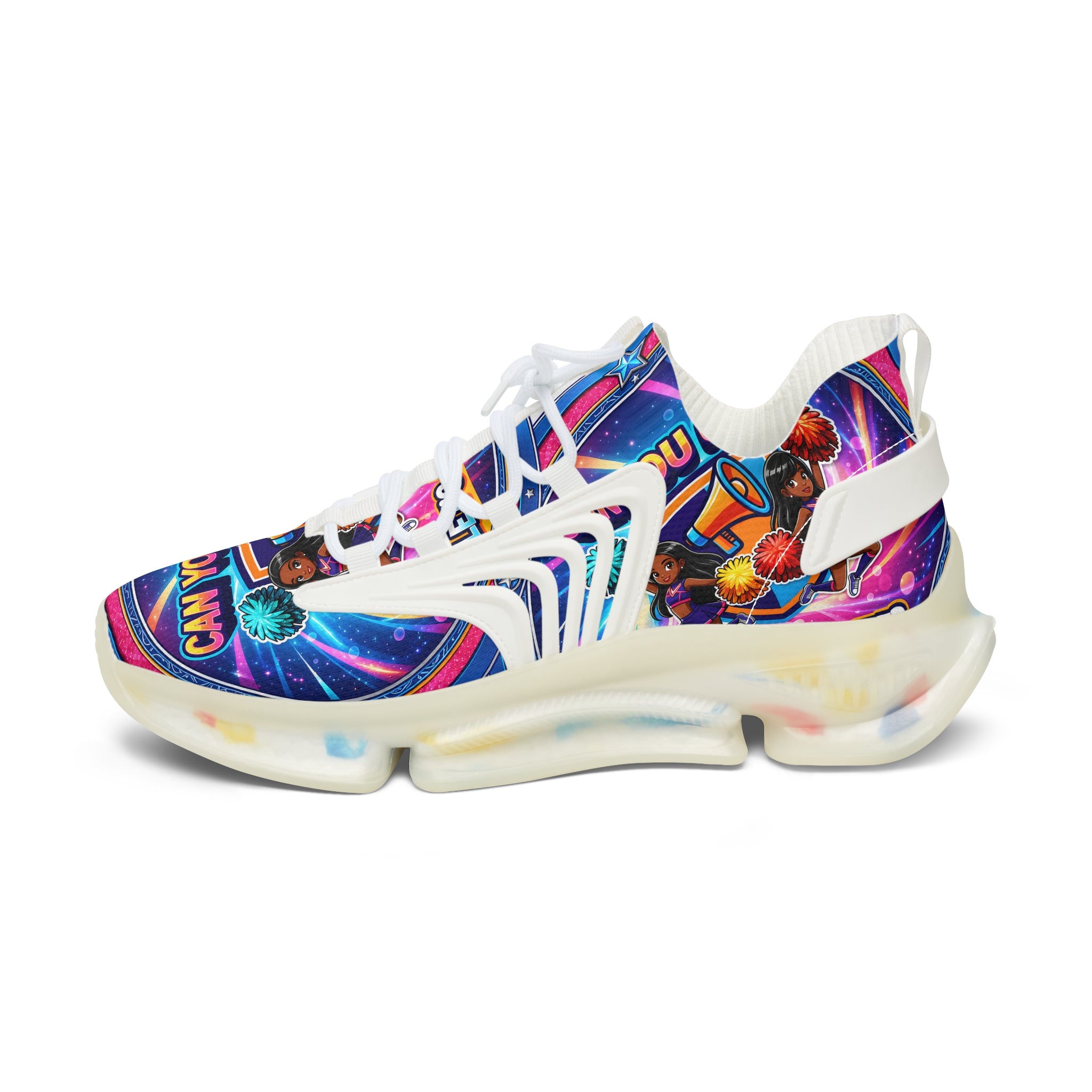 Women's Mesh Sneakers — Colorful Retro 'Can You Cheer' Graphic Athletic Shoes