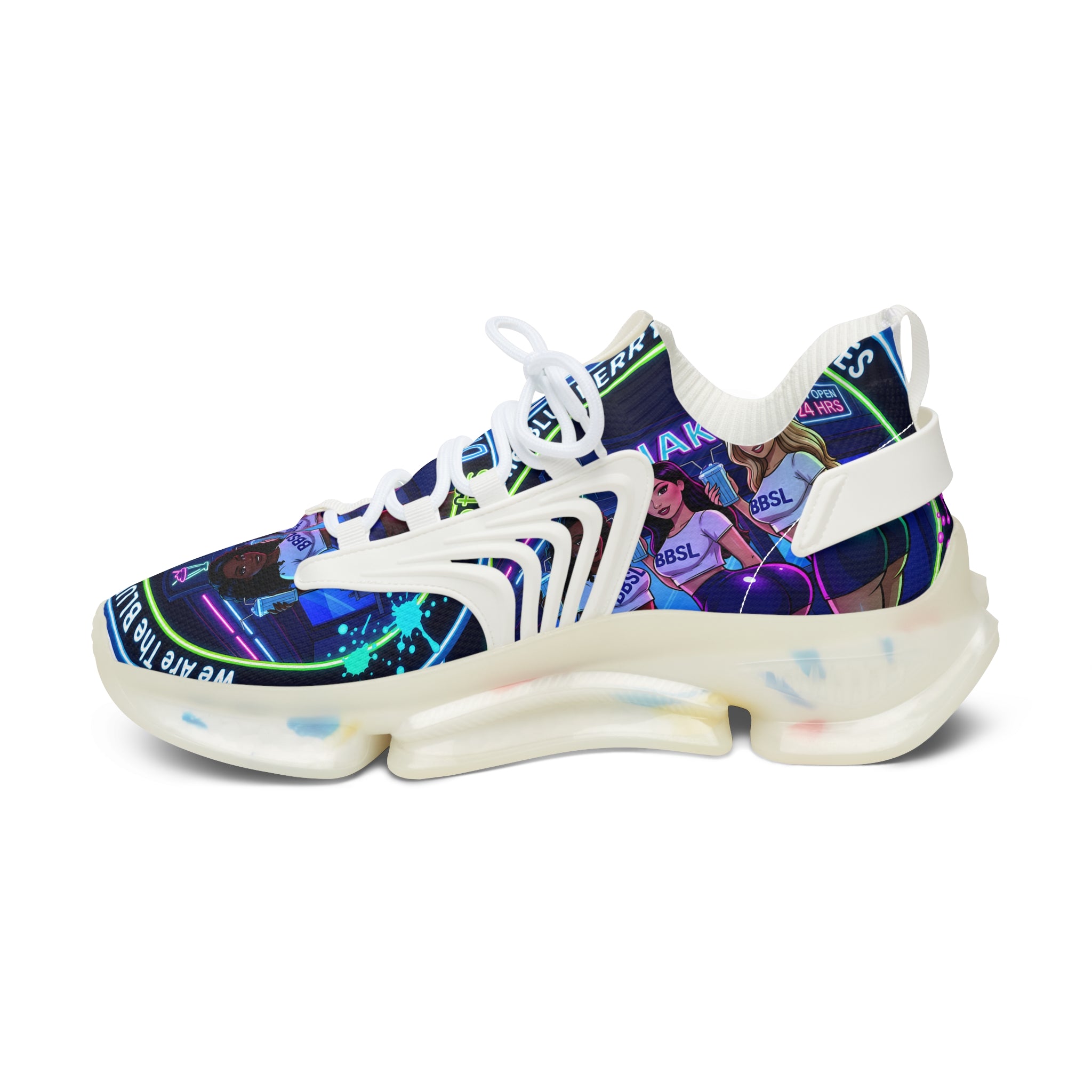 Graphic Mesh Sneakers — " We Are The Blueberry Shake Ladies "Colorful Pop Portrait Design for Women