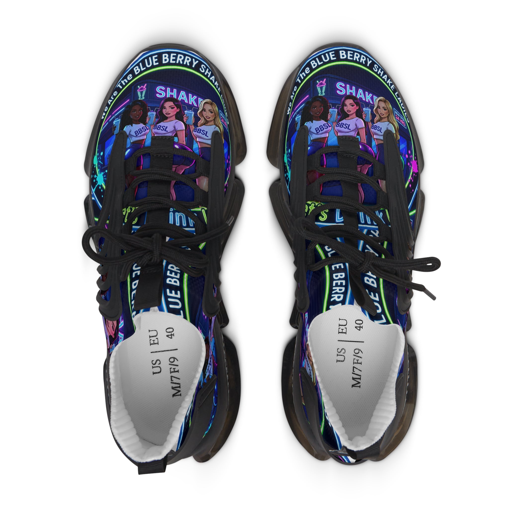 Graphic Mesh Sneakers — " We Are The Blueberry Shake Ladies "Colorful Pop Portrait Design for Women