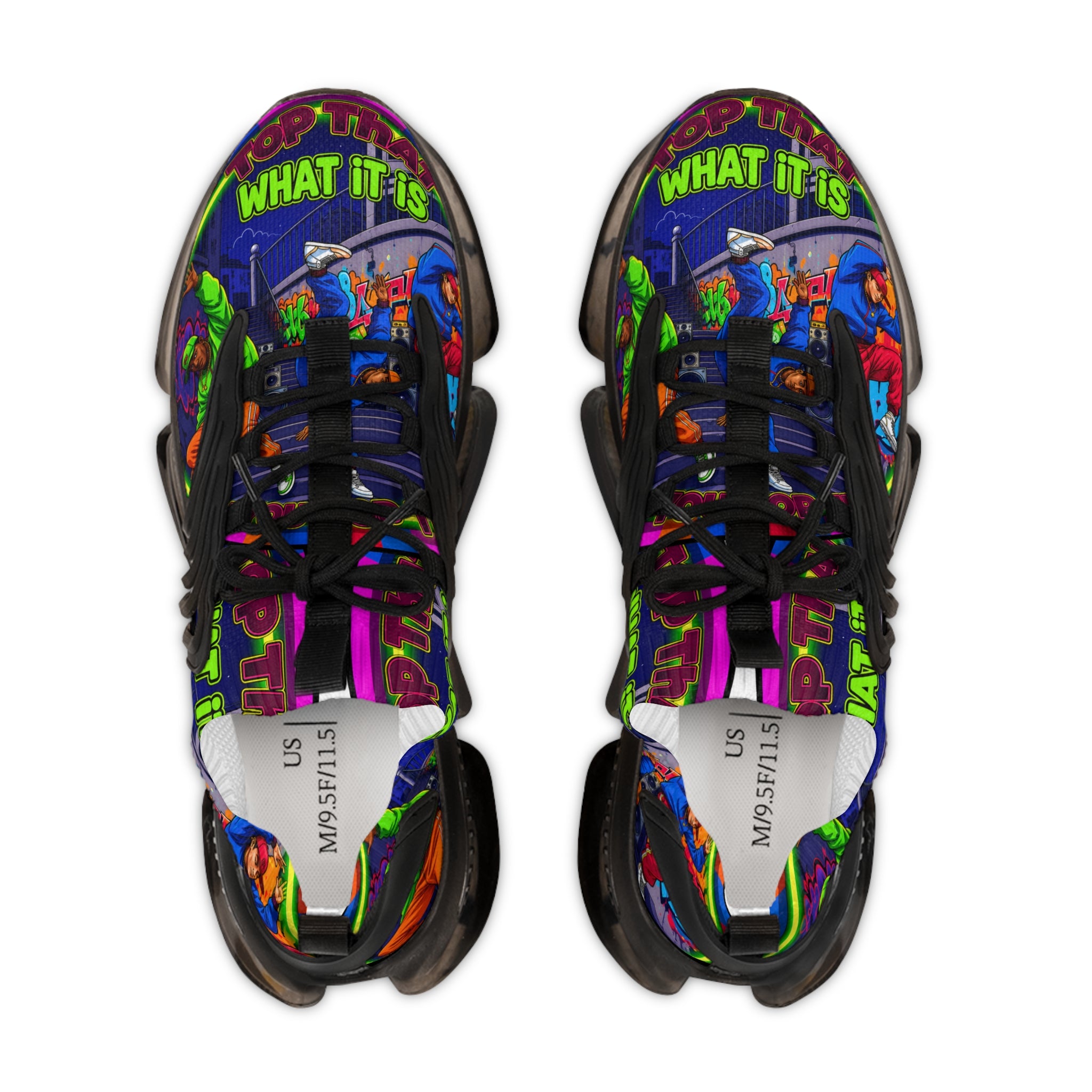 Men's Mesh Sneakers — " Top That What It Is" Colorful Comic Pop Art Graphic Athletic Shoes