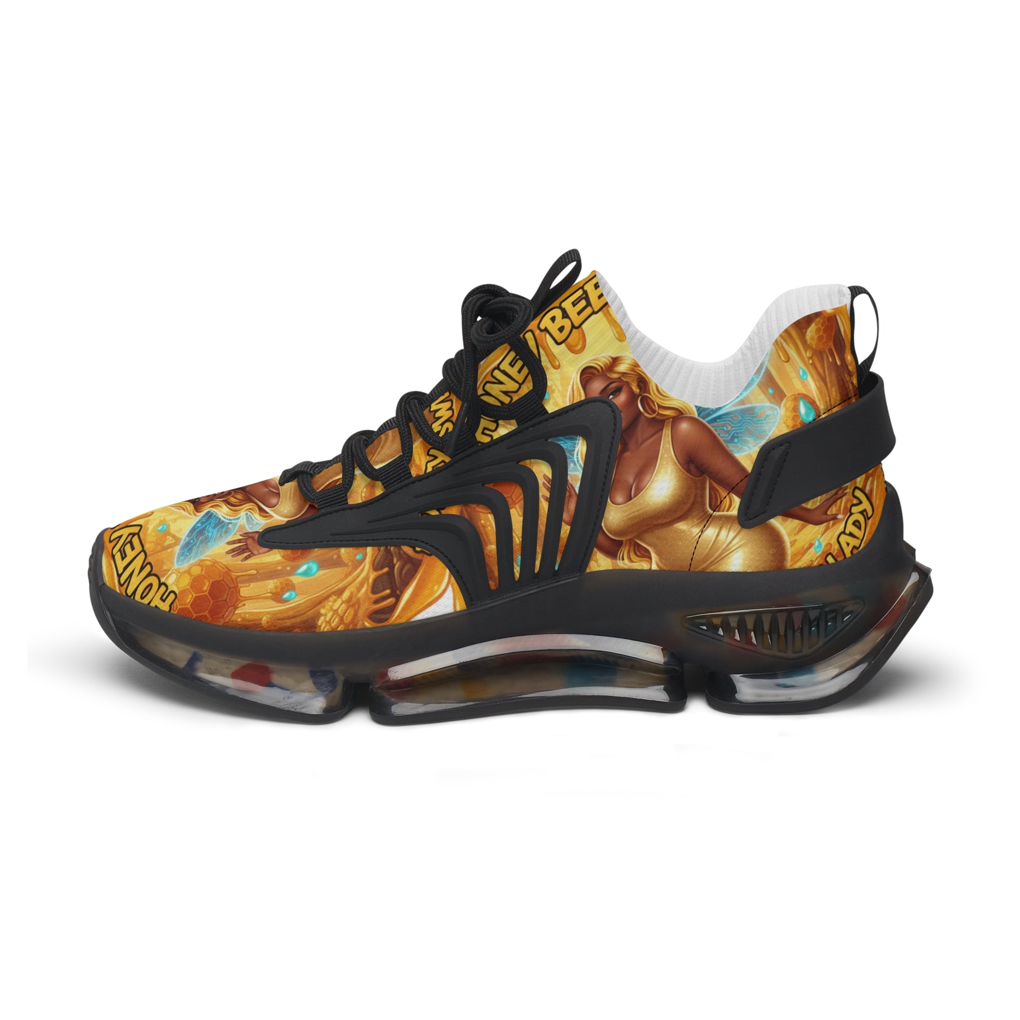 Women's Mesh Sneakers —"Honey Bee Bae" Golden Bee Fairy Graphic Athletic Shoes