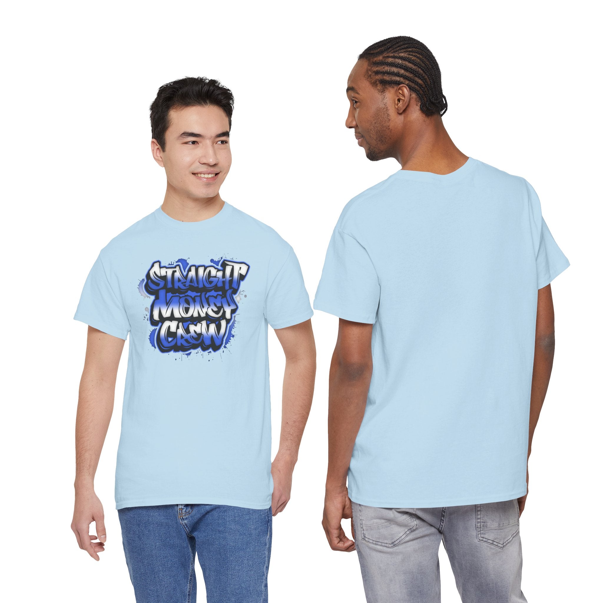 T-Shirt — "Stackin' Money Crew" Blue Graffiti Graphic Tee