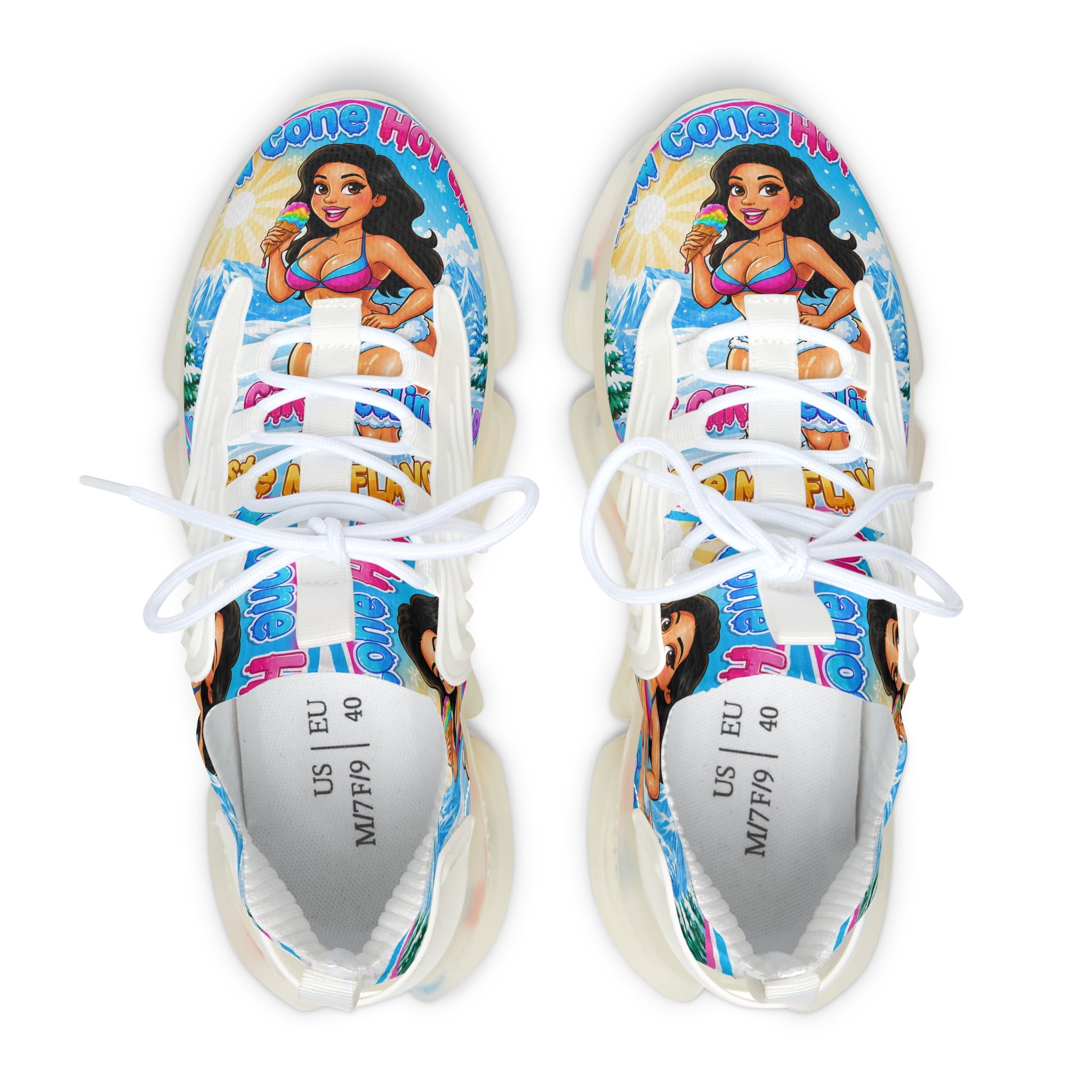 Women's Mesh Sneakers —"Snow Cone Hot Girl "Tropical Beach Babe Graphic Sneakers