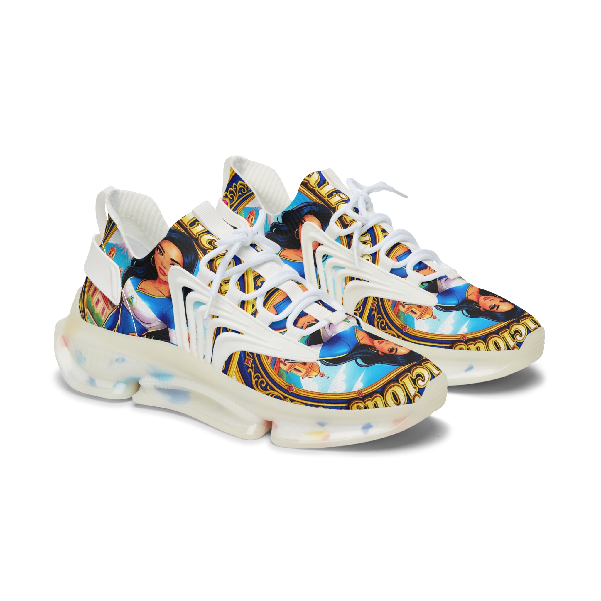 Mesh Sneakers — " Nicalicious "Vintage Pin-Up Label Print Women's Athletic Shoes