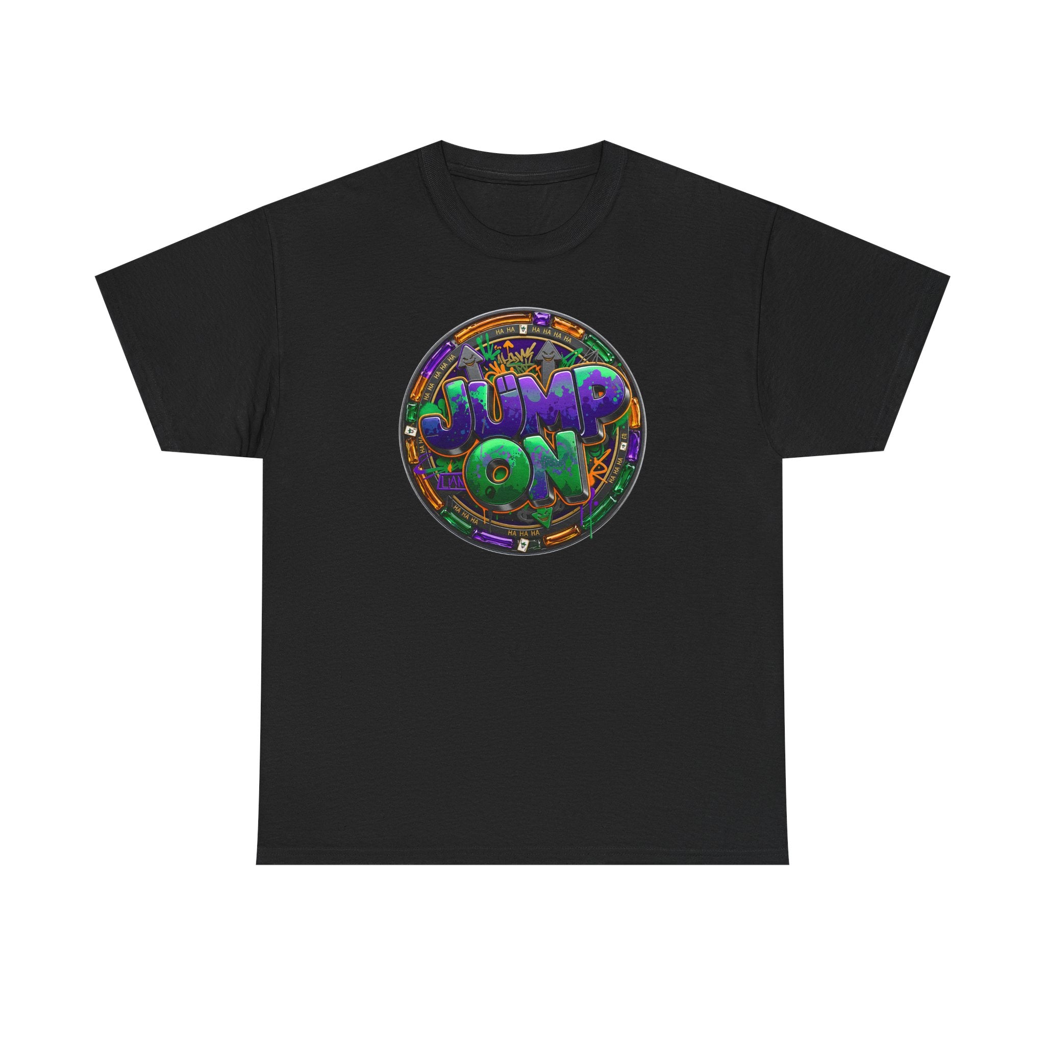 " Jump On" Circle Graphic Tee — Retro Neon Streetwear T-Shirt