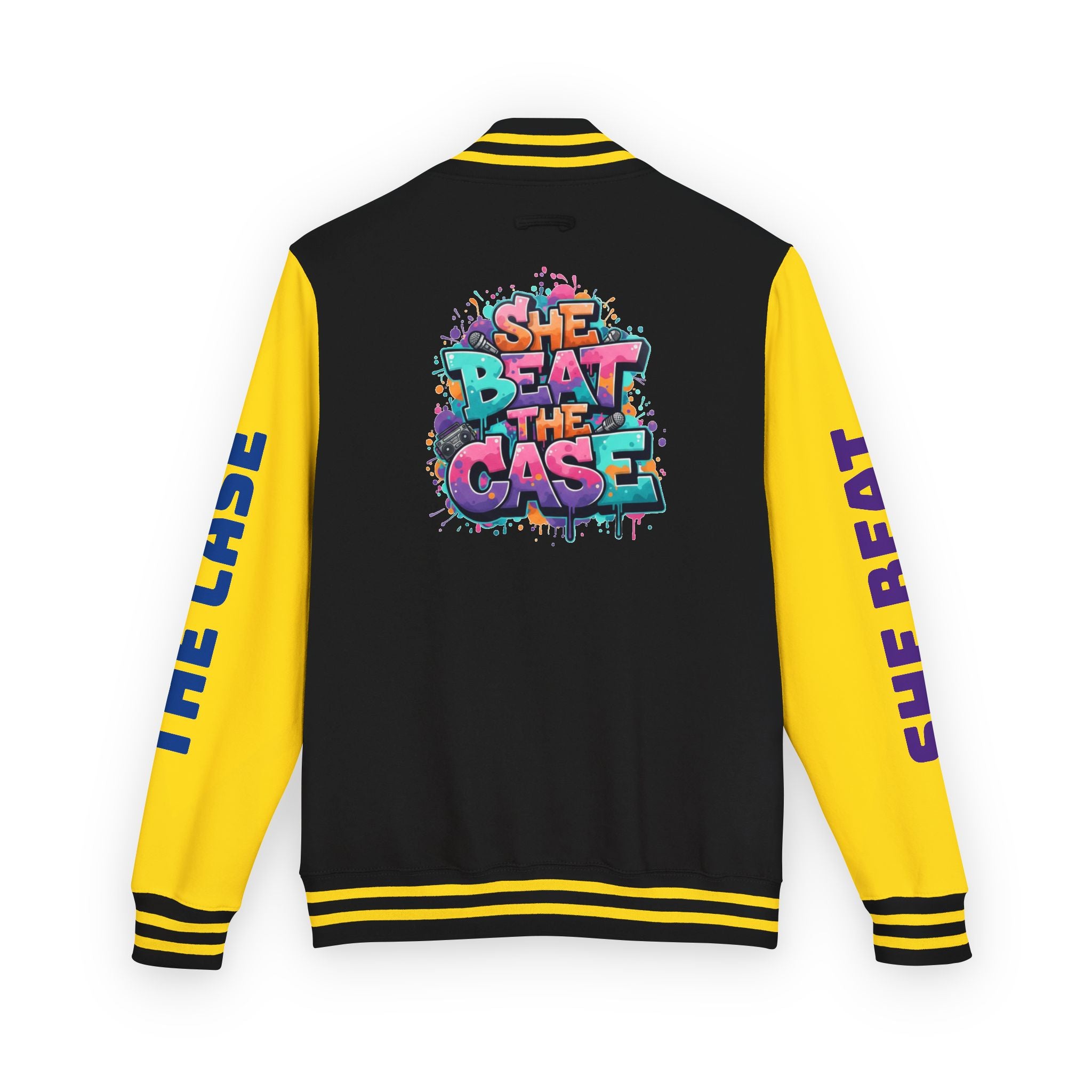 Letterman Jacket — “She Beat the Case” Colorful Graffiti Backprint