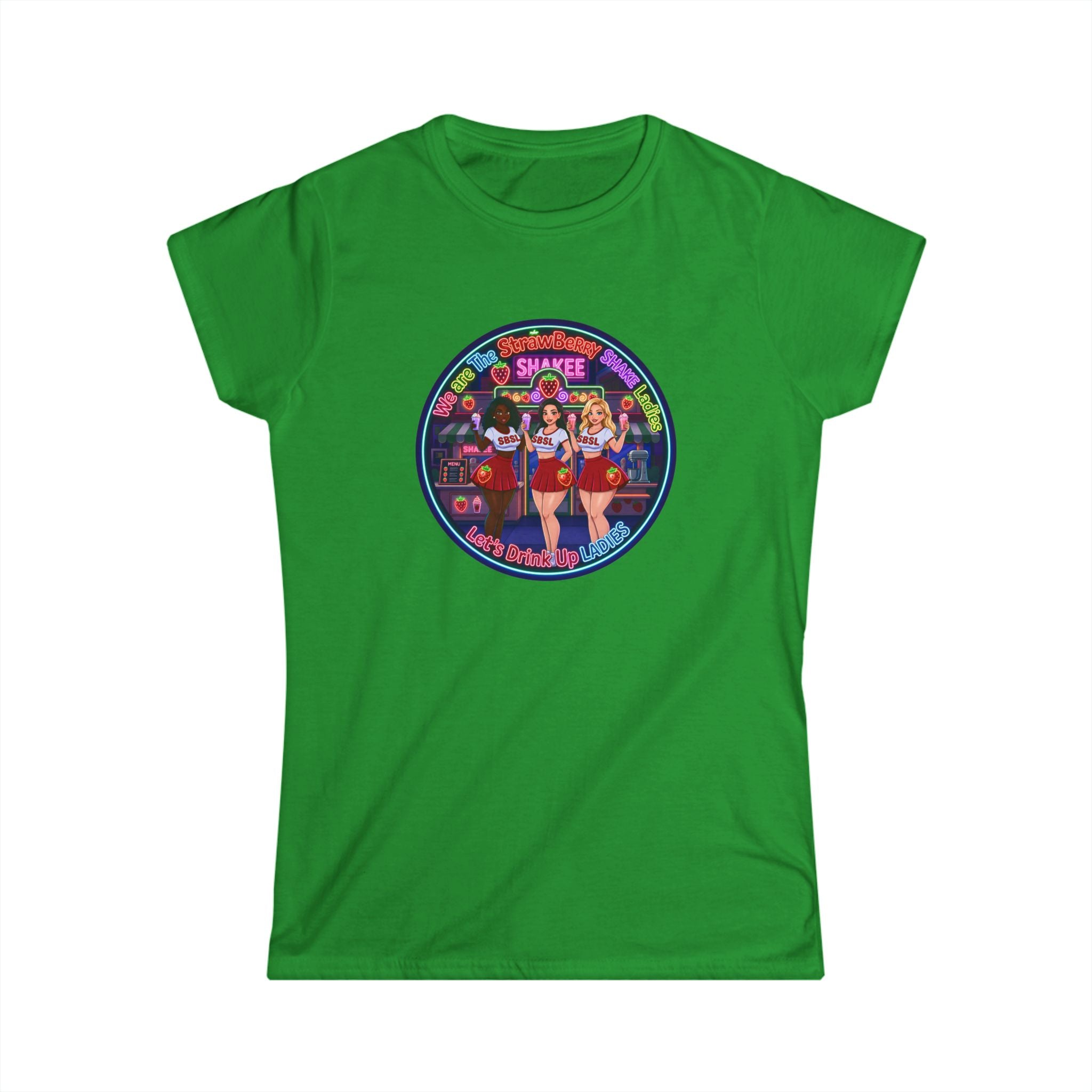 Women's Tee — Retro Pinup 'We Are The Strawberry Shake Ladies"' Band Graphic Tee