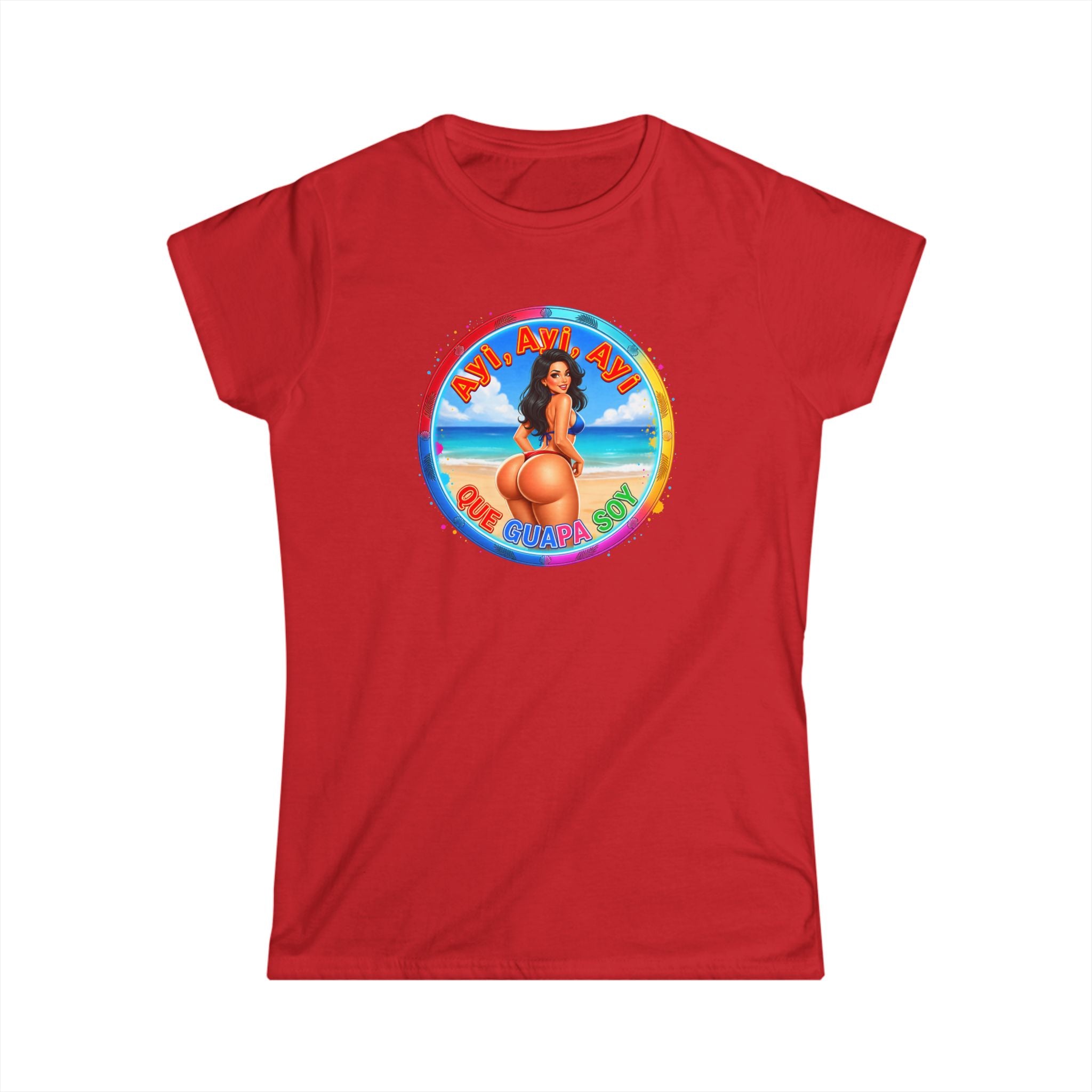 Women's Tee - Retro Beach Bikini Graphic "Ayi Ayi Ayi Que Guapa Soy"
