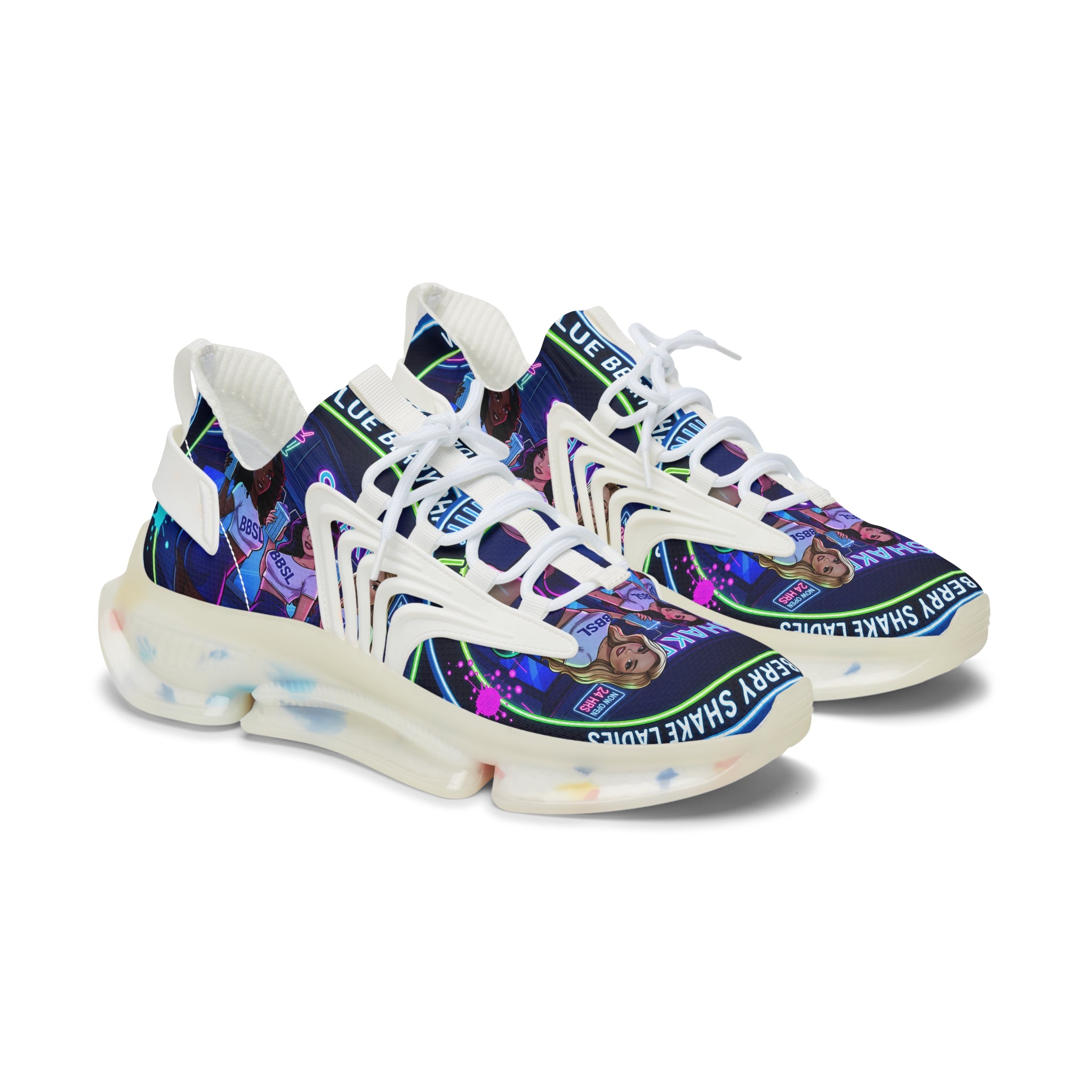 Graphic Mesh Sneakers — " We Are The Blueberry Shake Ladies "Colorful Pop Portrait Design for Women