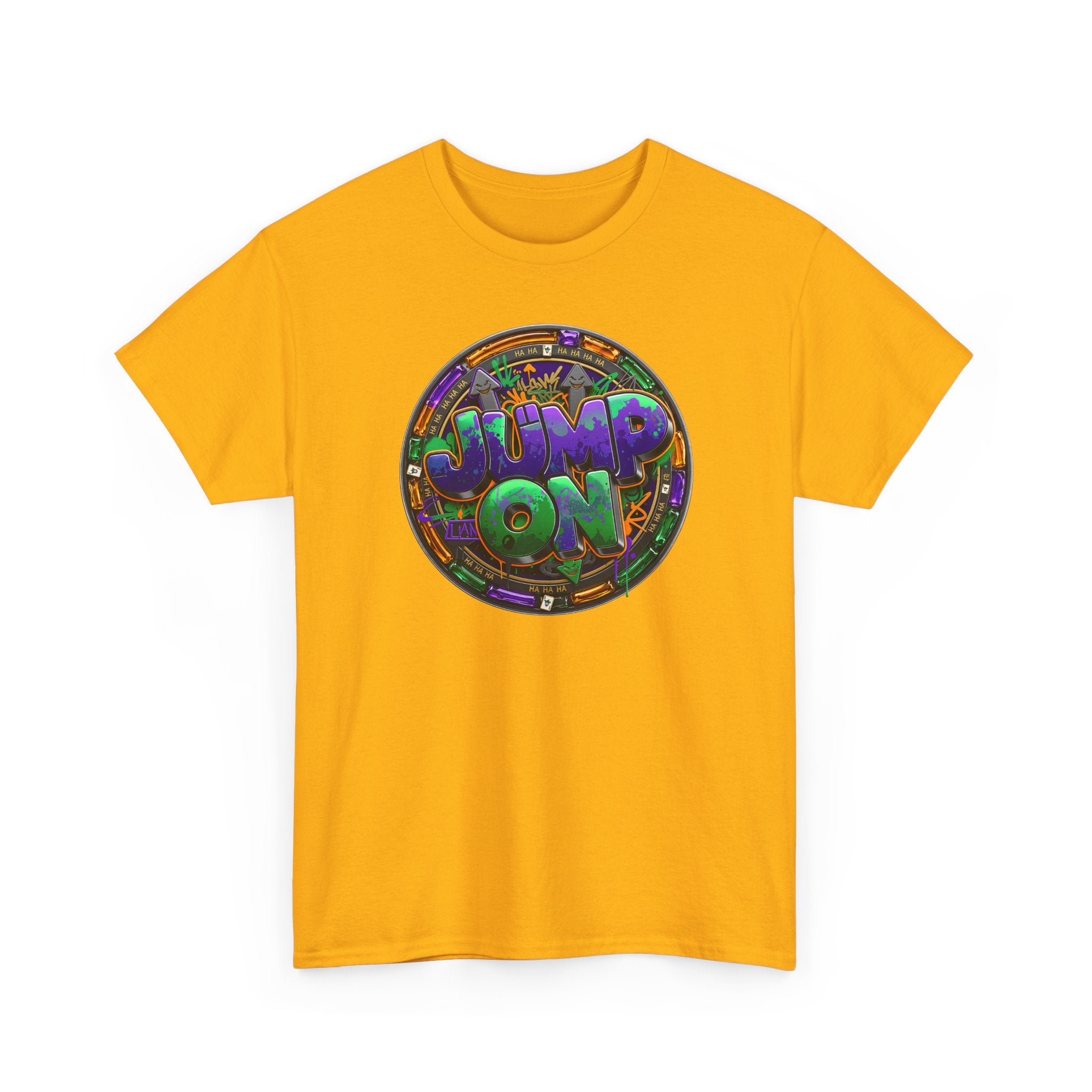 " Jump On" Circle Graphic Tee — Retro Neon Streetwear T-Shirt