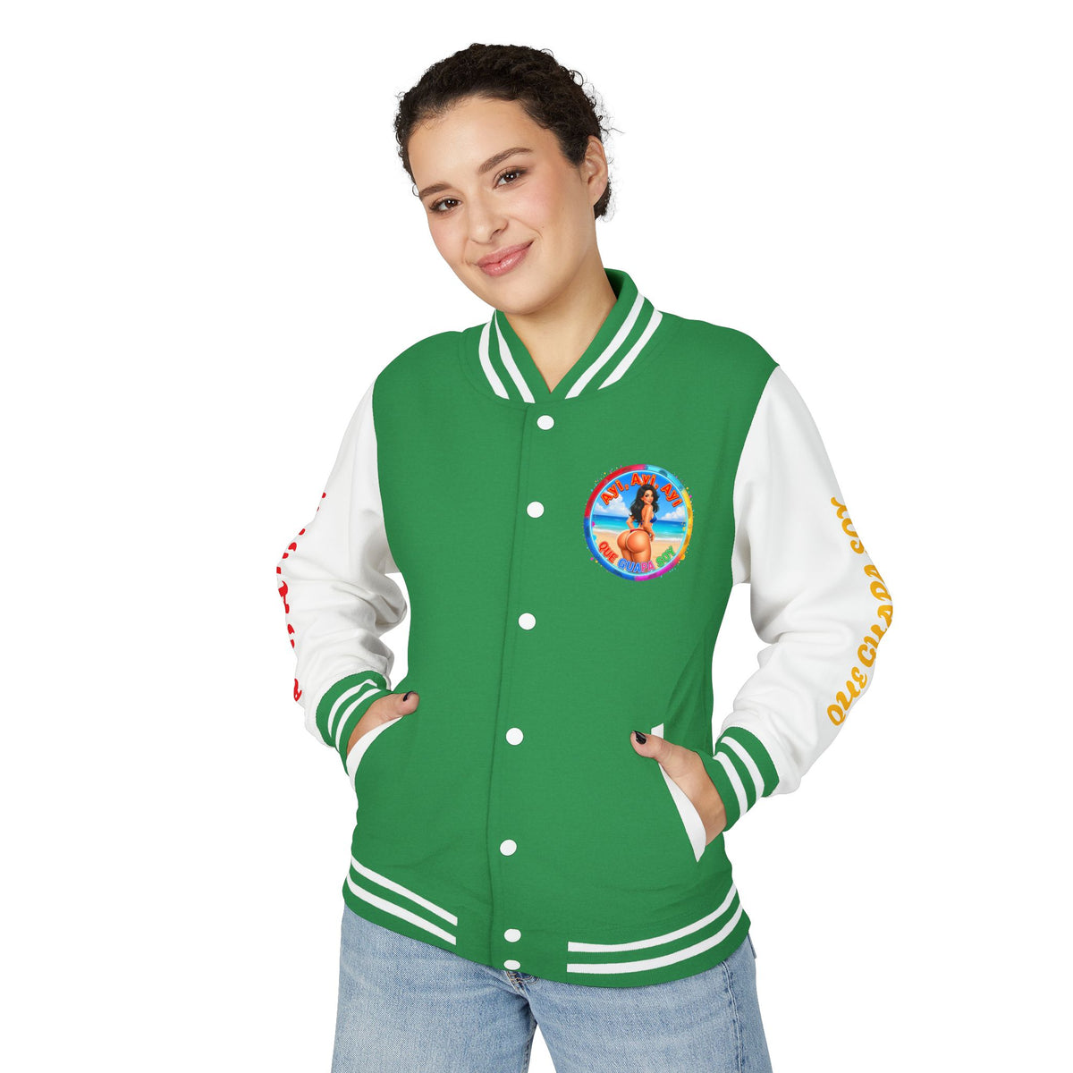 Letterman Jacket – Retro Beach Pinup Varsity Jacket with 'Ayi Ayi Ayi' Graphic