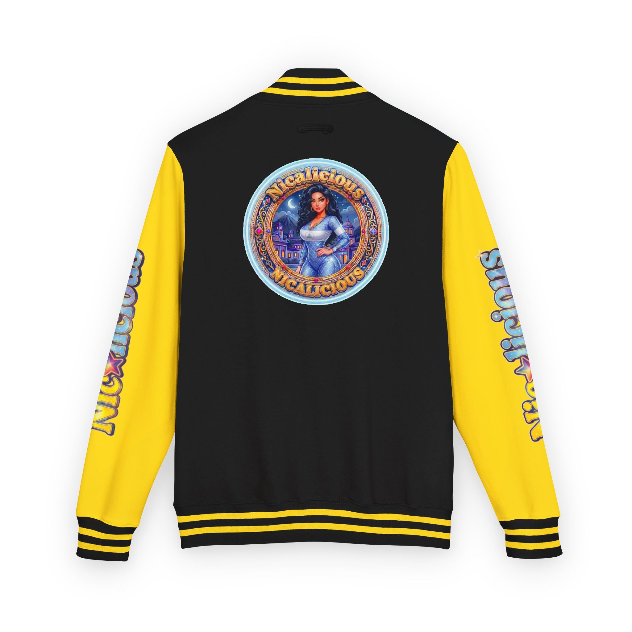 Letterman Jacket — 'Nicalicious' Graphic Varsity Jacket with Retro Badge