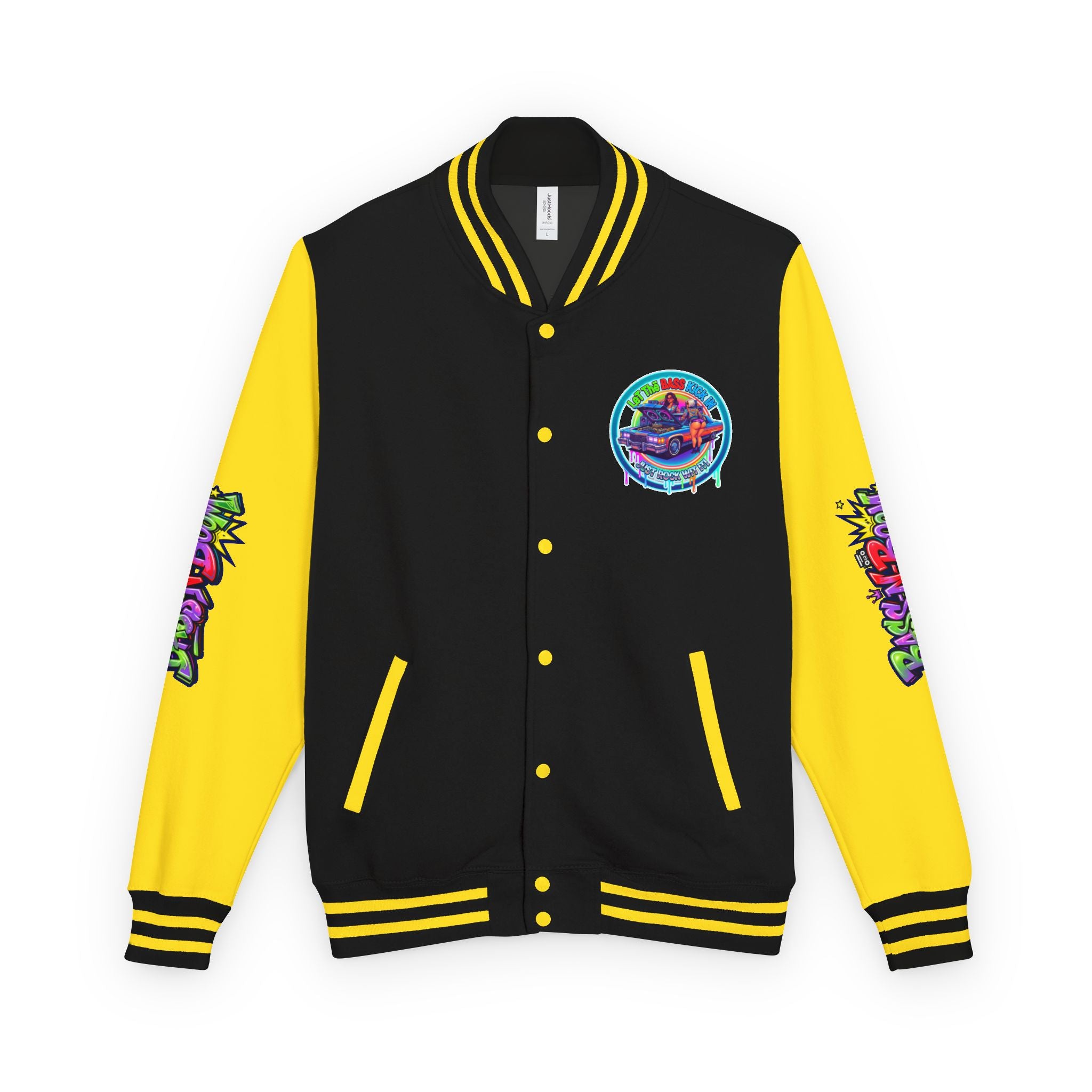 Letterman Jacket — ' Let The Bass Kick In' Retro Lowrider Crew Graphic