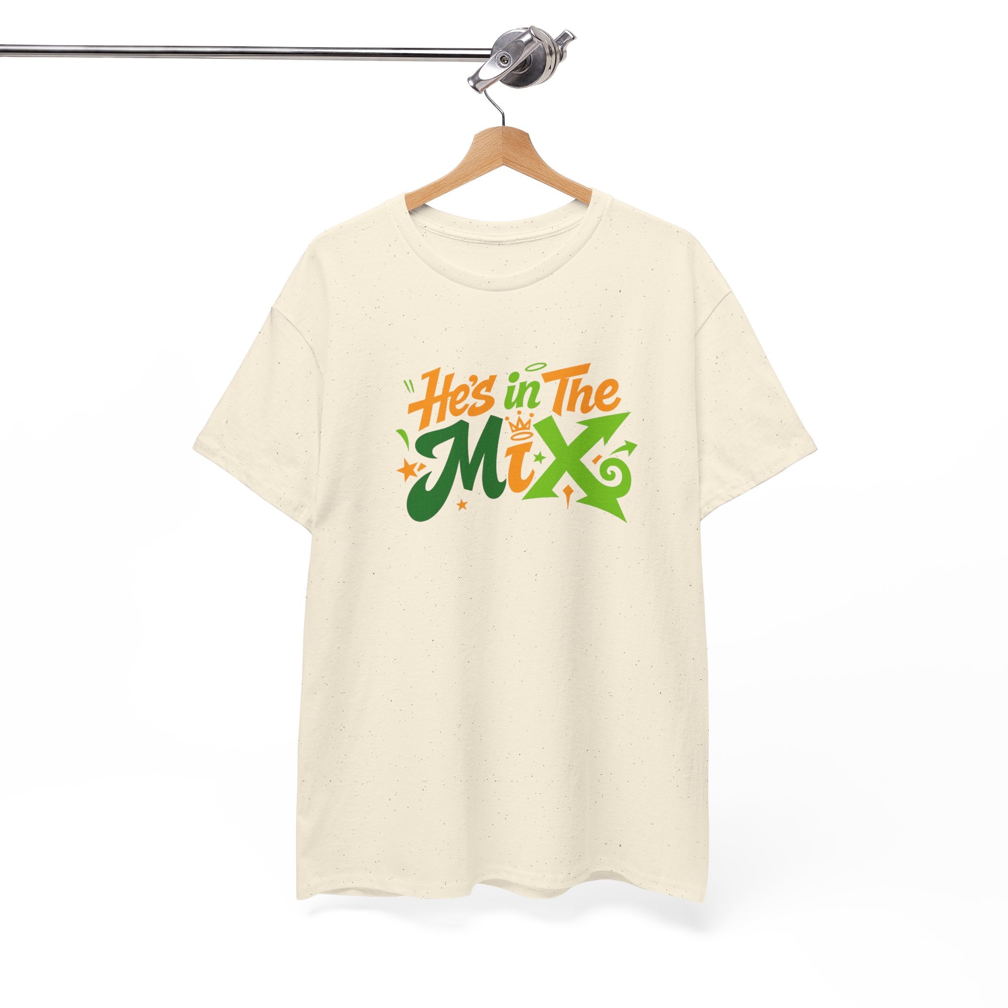 "He's in the Mix" T-Shirt — Retro Green & Orange DJ/Music Tee
