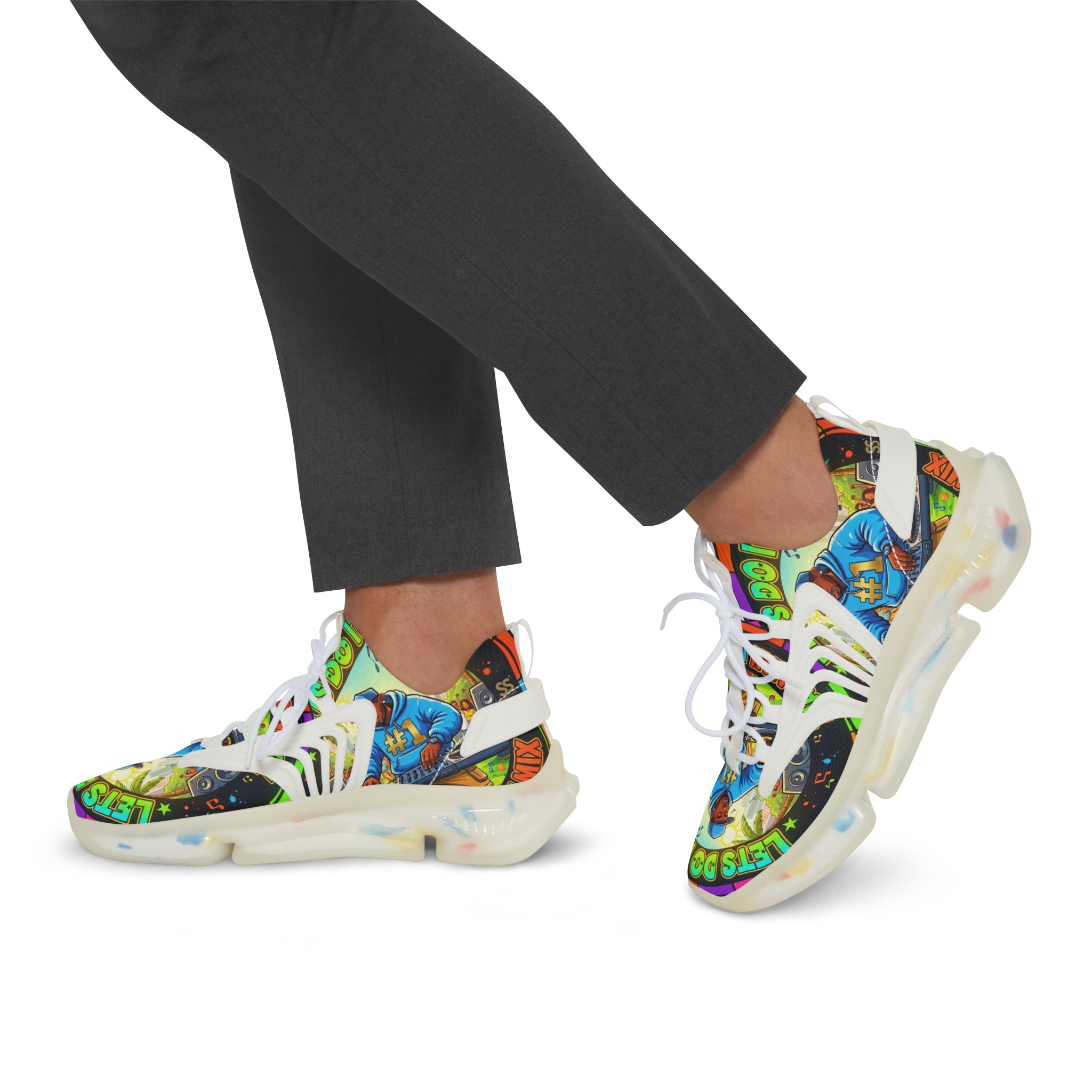 Men's Graphic Mesh Sneakers — " Lets Do It DJ" Colorful Retro DJ Street Style