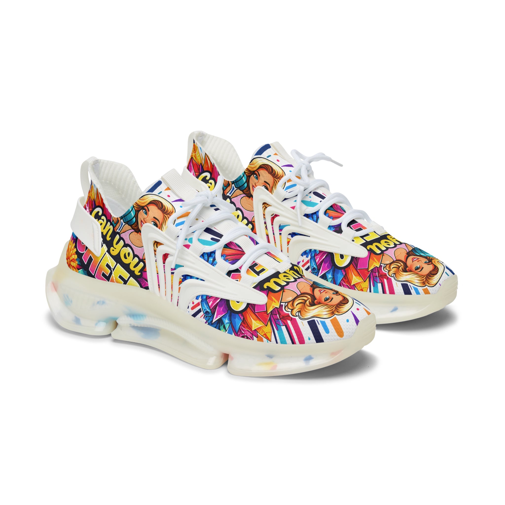 Women's Mesh Sneakers — Colorful Pop Art 'Can You Cheer Graphic Runner